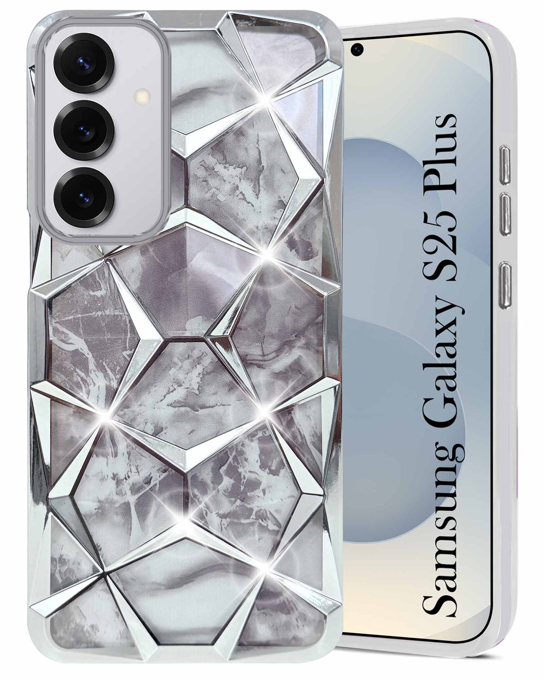 For Samsung Galaxy S25 Plus Back Cover Case (Dual Design Glitter Sparkle and Detachable Diamond Print Case | Soft and Flexible)