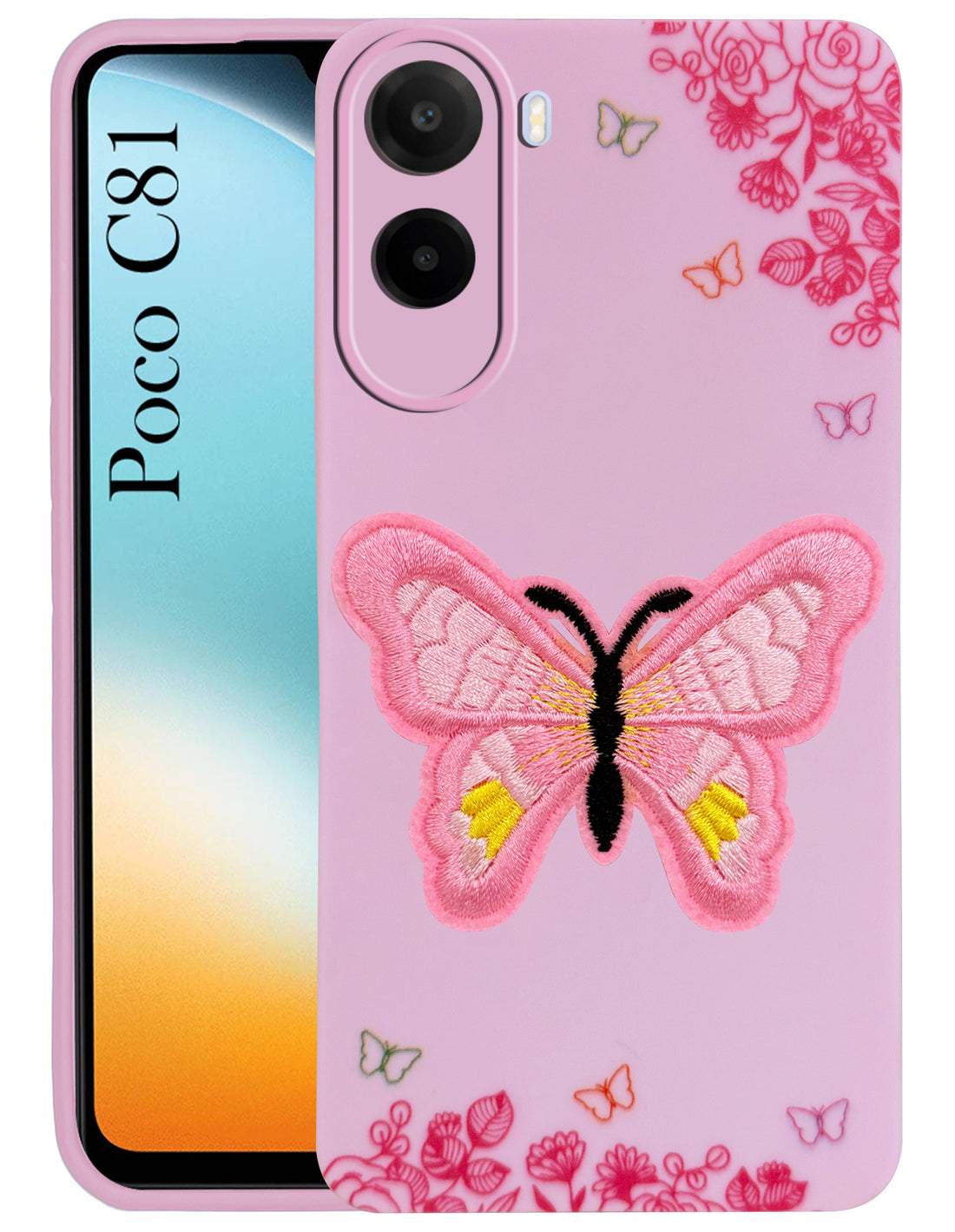 For Poco C81 5G Back Cover Case (Soft Butterfly Embroidery | Women Teen Girls | Camera Protection| Matte Silicone)