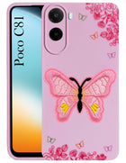 For Poco C81 5G Back Cover Case (Soft Butterfly Embroidery | Women Teen Girls | Camera Protection| Matte Silicone)