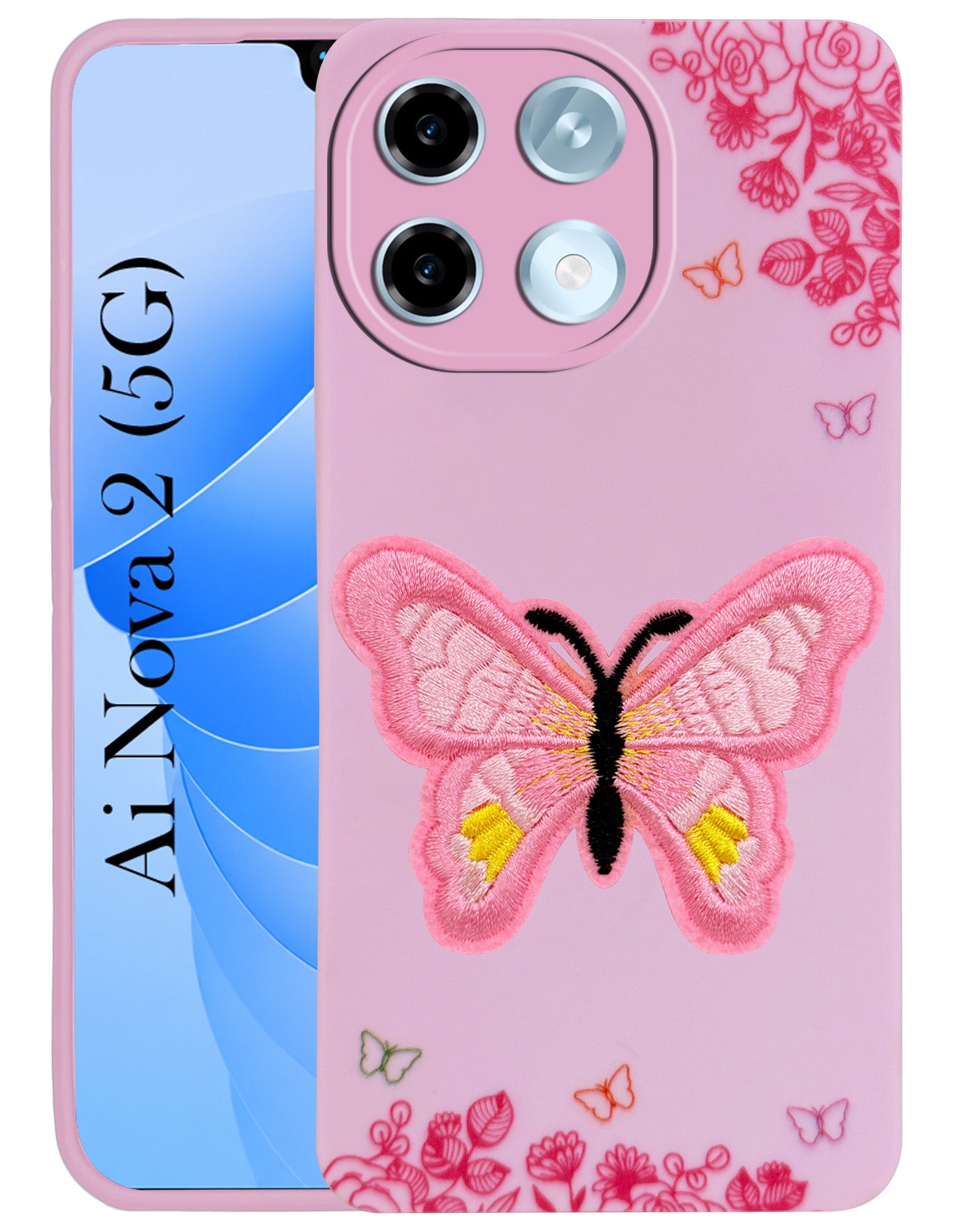For Ai+ Nova 2 5G Back Cover Case (Soft Butterfly Embroidery | Women Teen Girls | Camera Protection| Matte Silicone)
