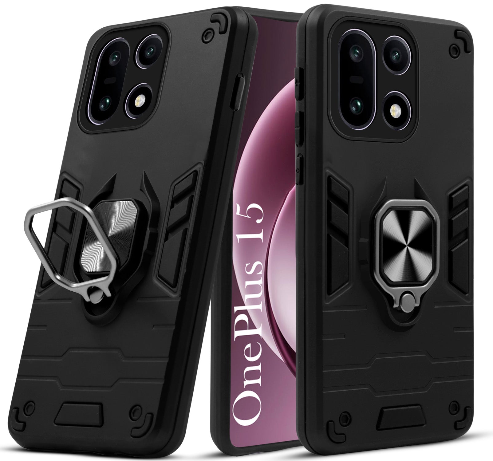 For OnePlus 15 5G Back Cover Case Hybrid Armor (Shockproof Dual Layer Polycarbonate |Ring Holder Kickstand)