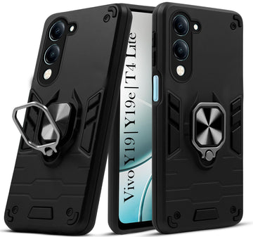 For Vivo Y19 | Vivo Y19e | Vivo T4 Lite Back Cover Case (Shockproof Dual Layer Polycarbonate |Ring Holder Kickstand)