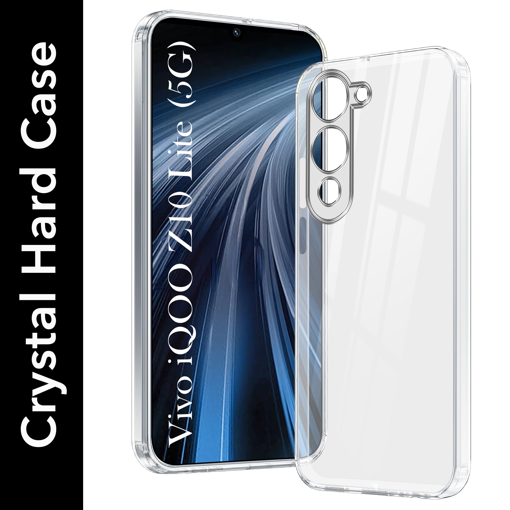 For Vivo iQOO Z10 Lite Back Cover Case (Hybrid Crystal panel with Side Soft PU | Camera Protection | HD Clear Shockproof)