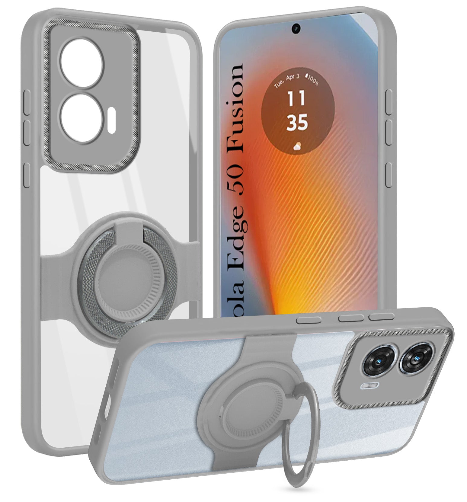 For Motorola Moto Edge 50 Fusion Back Cover Case with stand (Built-in Ring Holder Kickstand | Lifetime Anti Yellow | Camera Protection)