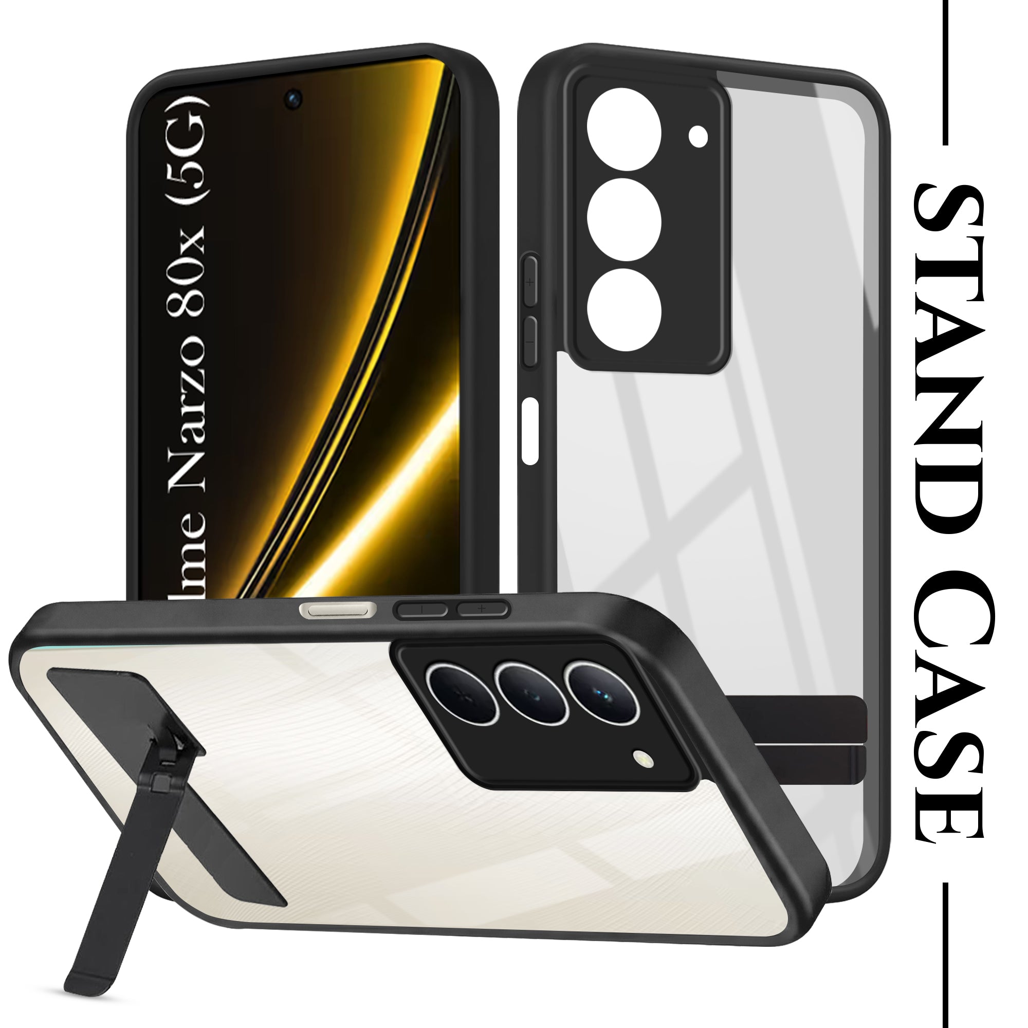 For Realme Narzo 80x Back Cover Case (Built-in Stand | Lifetime Anti Yellow | Kickstand Shockproof | Camera Protection | MagSafe Compatible)