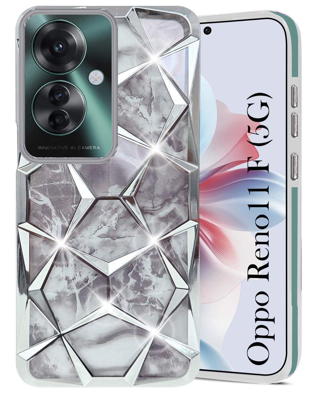For Oppo Reno11 F 5G | Oppo Reno 11F 5G Back Cover Case (Dual Design Glitter Sparkle and Detachable Diamond Print Case | Soft and Flexible)