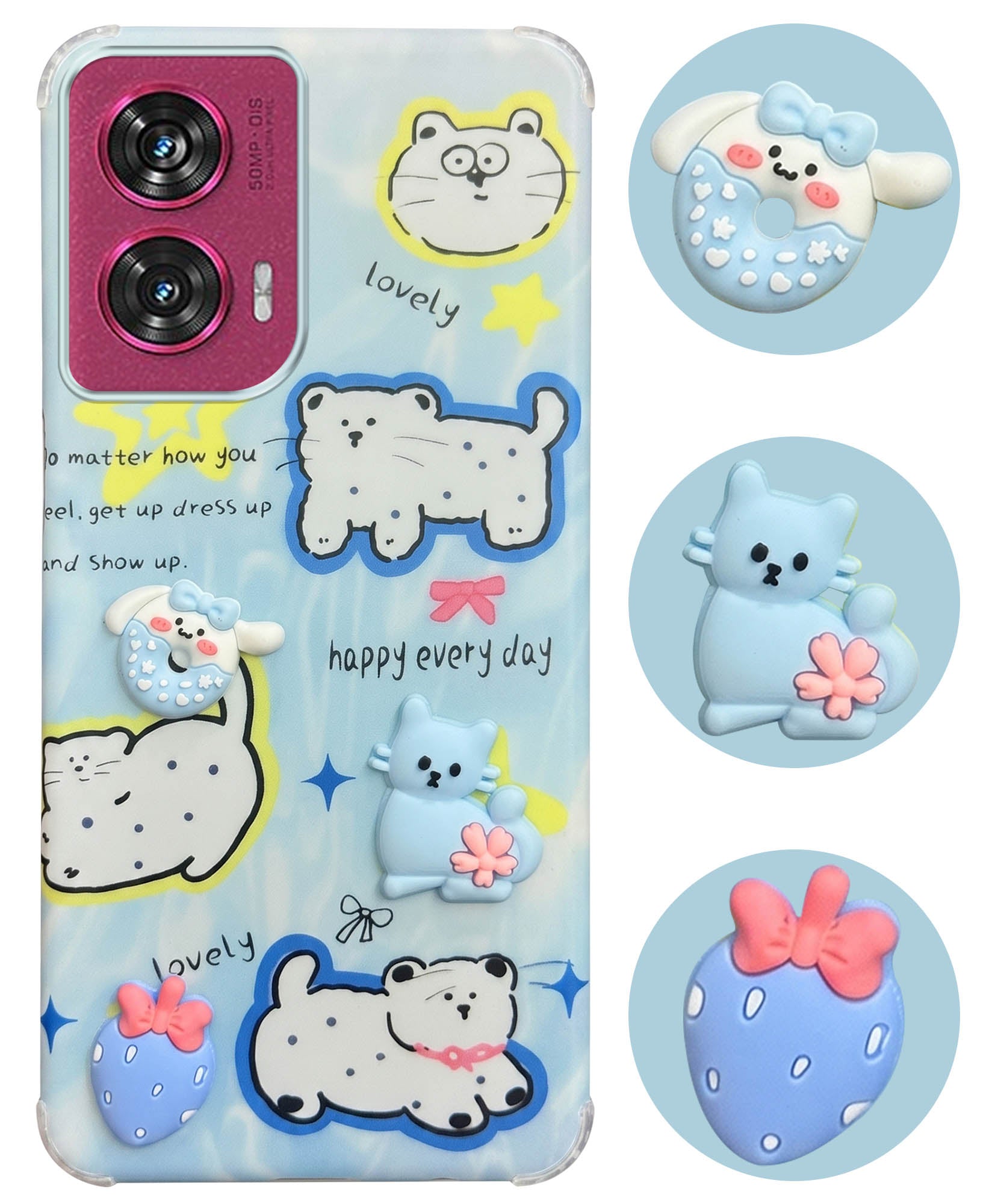 For Motorola Moto Edge 50 Fusion Back Cover Case (3D Cute Cartoons | Hard Back Side Soft | Matte Premium Finish | HD Printing)