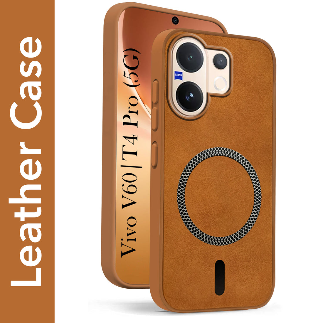 For Vivo V60 | Vivo T4 Pro Back Cover Case Leather Finish (MagSafe Compatible Wireless Charging | Soft Touch | Camera Bump Protection)