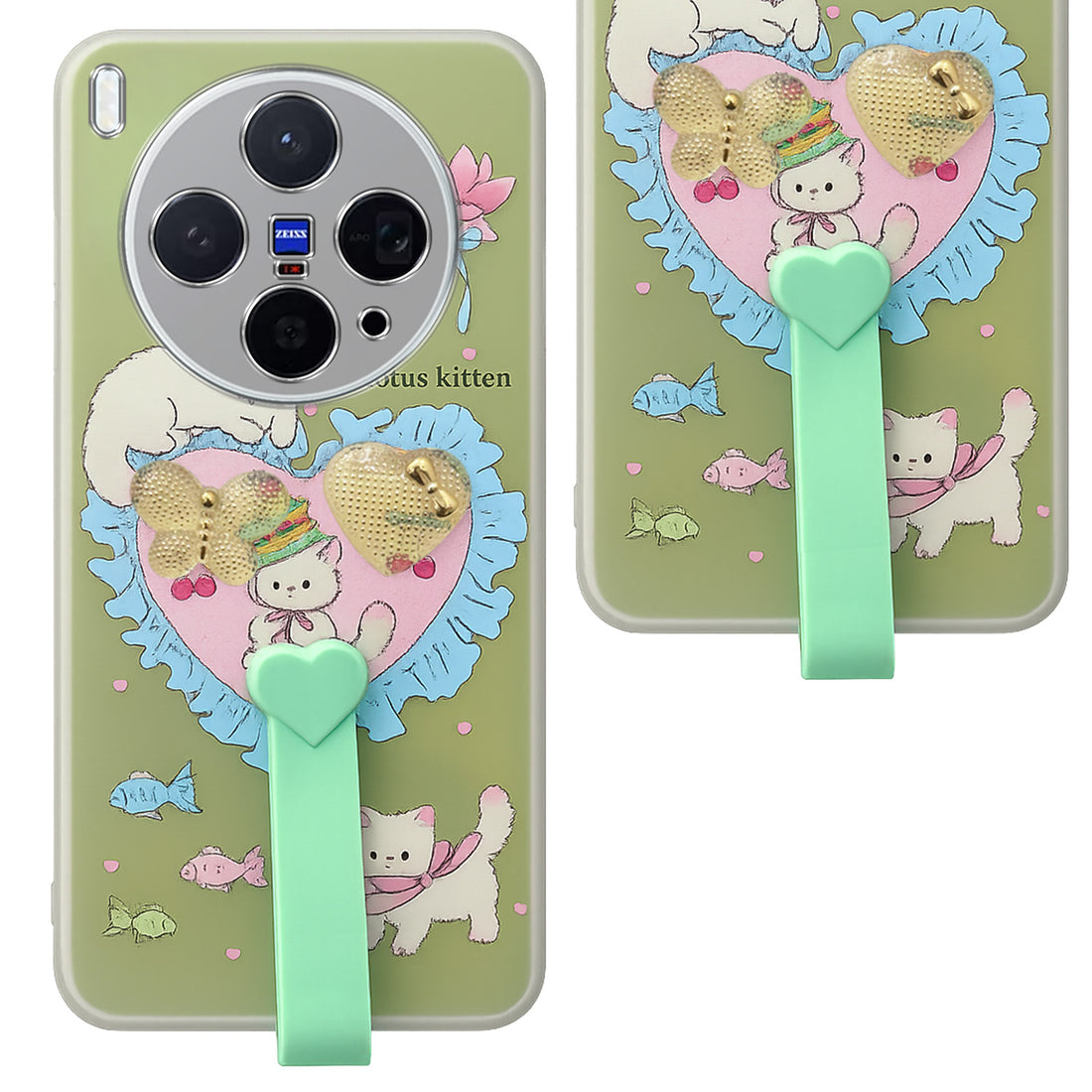 For Vivo X300 5G Back Cover Case (3D Cute Heart Strap Holder | Camera Protection | Designer Girls Print)