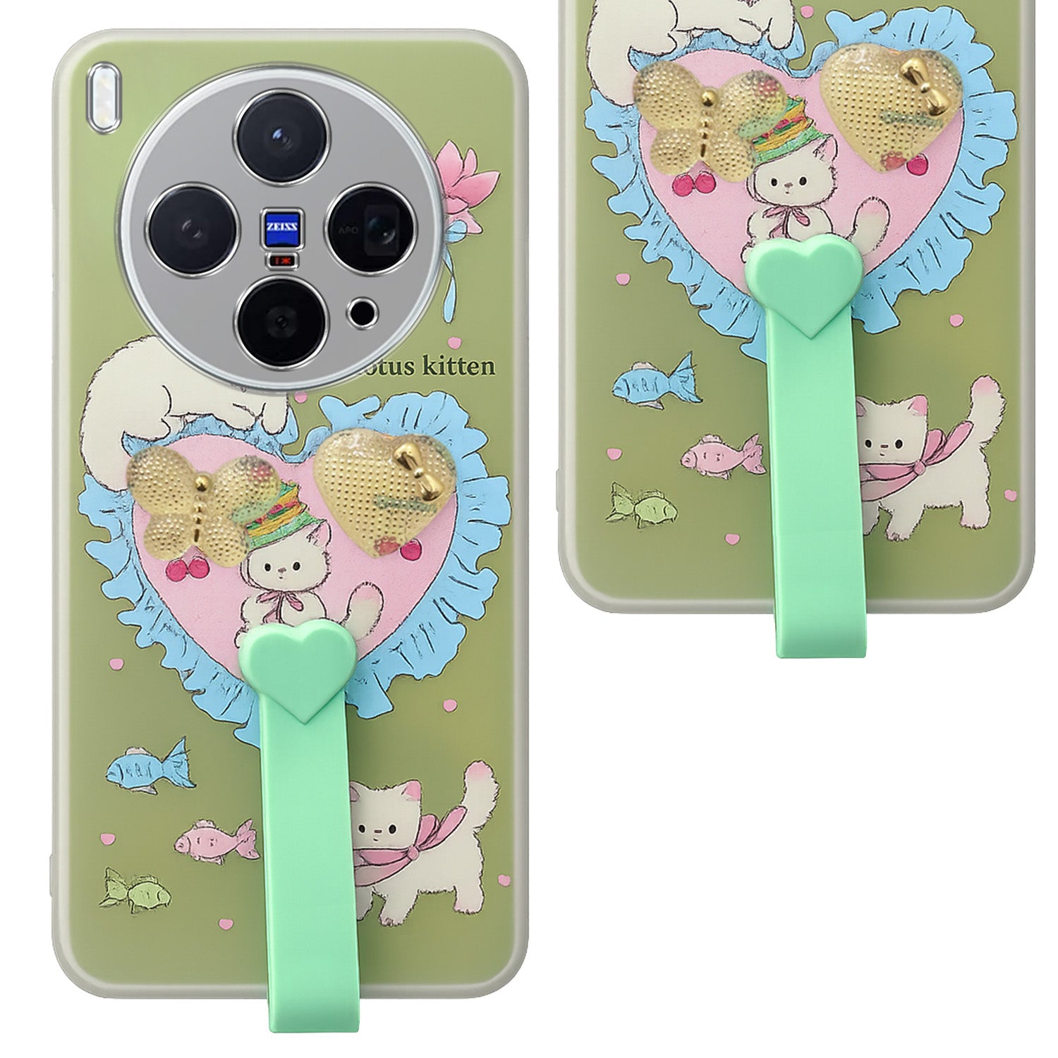 For Vivo X300 5G Back Cover Case (3D Cute Heart Strap Holder | Camera Protection | Designer Girls Print)