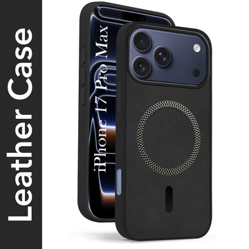 For Apple iPhone 17 Pro Max Back Cover Case Leather Finish (MagSafe Compatible Wireless Charging | Soft Touch | Camera Bump Protection)