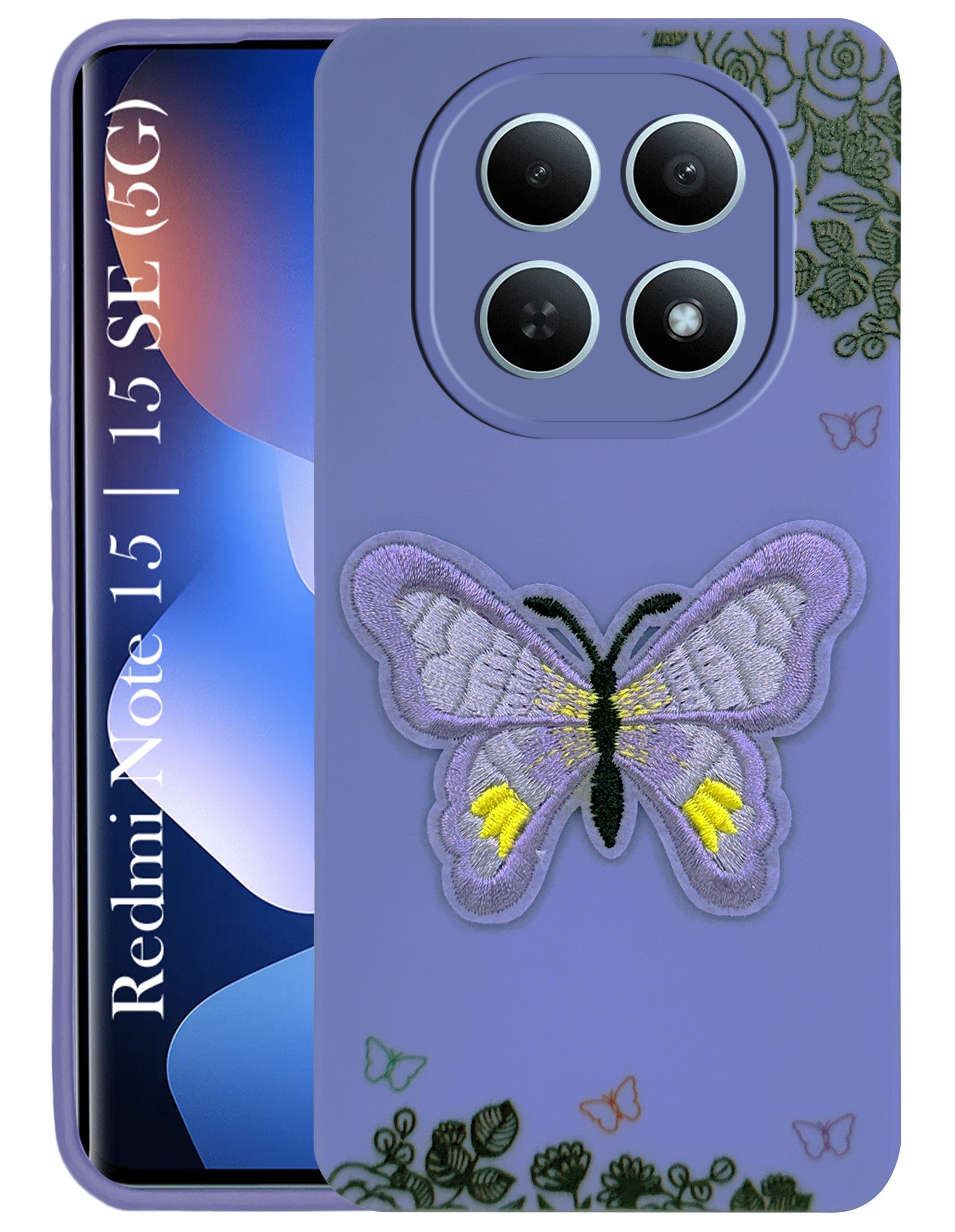 For Redmi note 15 | Redmi note 15 SE (5G) Back Cover Case (Soft Butterfly Embroidery | Women Teen Girls | Camera Protection| Matte Silicone)