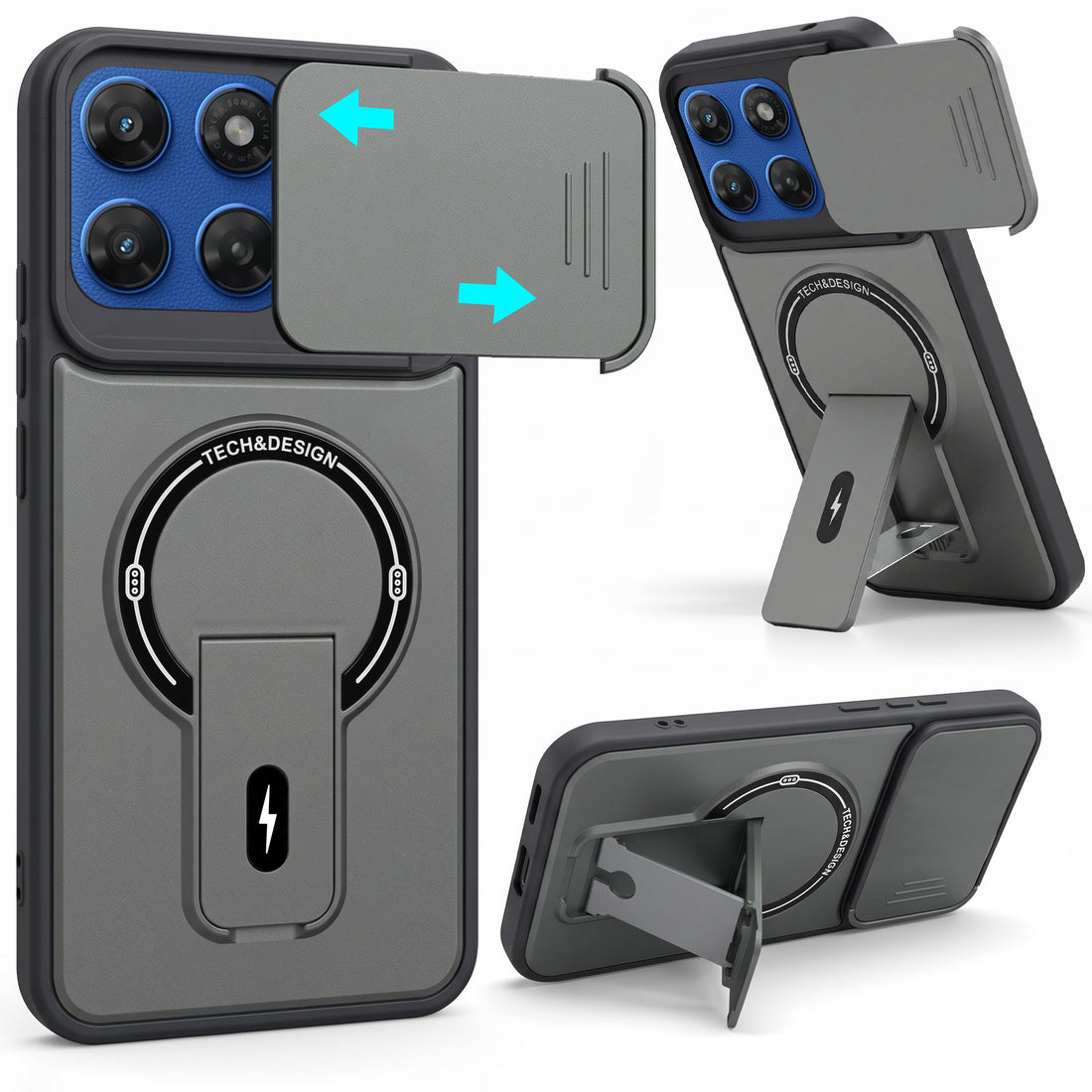 For Motorola Moto G67 Power | G57 Power Back Case Cover Metallic (Hybrid Armor Kickstand | Sliding Shutter Camera Protection | MagSafe Compatible)