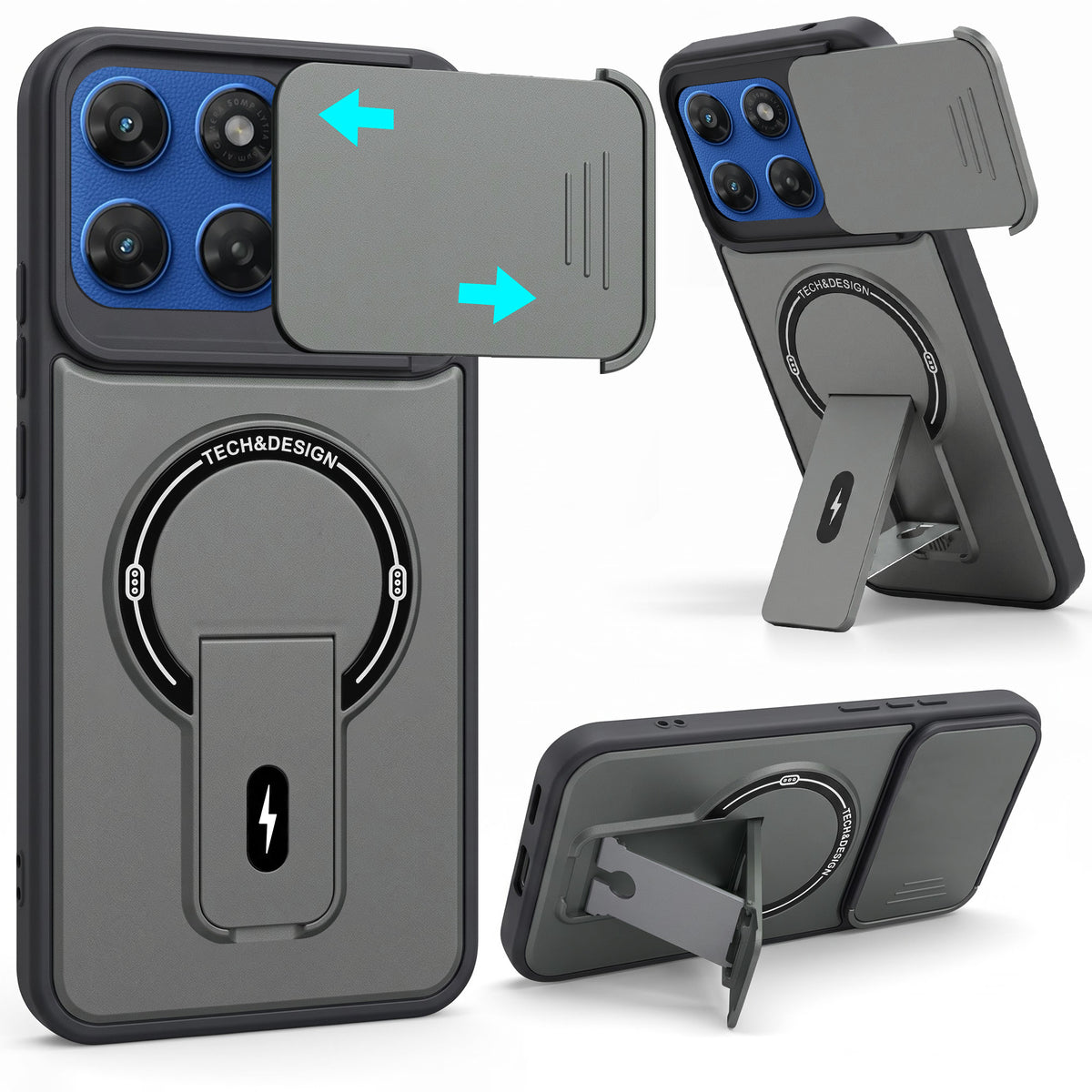 For Motorola Moto G67 Power | G57 Power Back Case Cover Metallic (Hybrid Armor Kickstand | Sliding Shutter Camera Protection | MagSafe Compatible)
