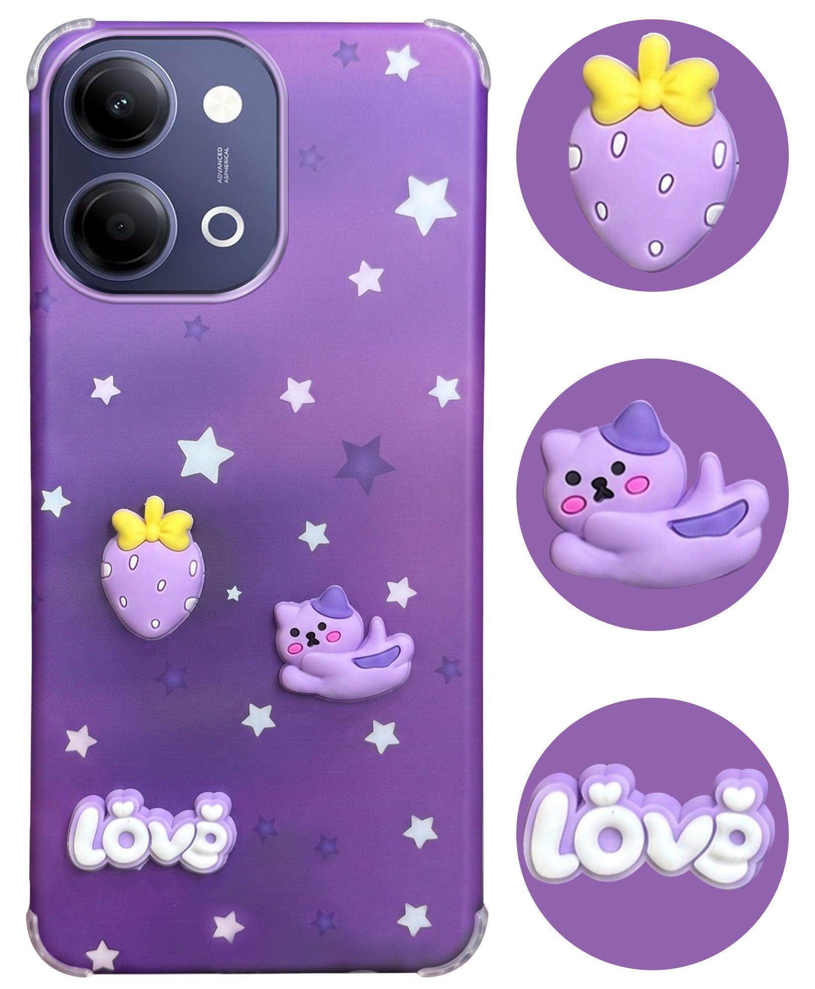 For Vivo Y11 | Vivo Y21 5G Back Cover Case (3D Cute Cartoons | Hard Back Side Soft | Matte Premium Finish | HD Printing)