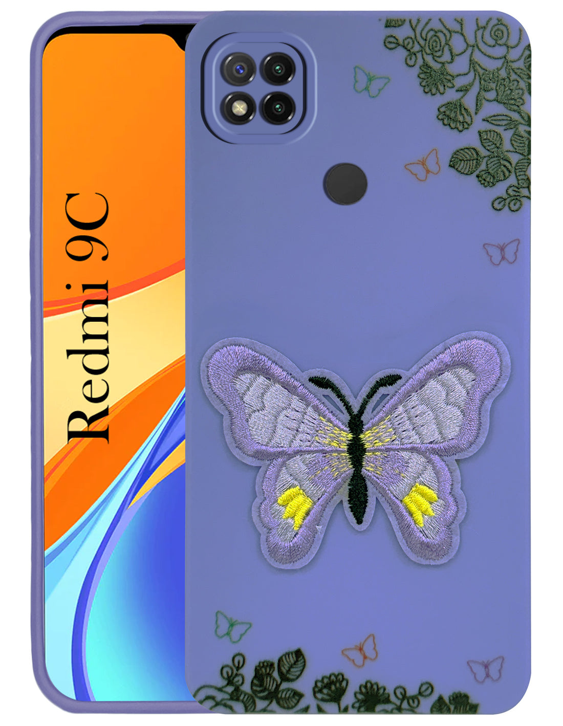 For Redmi 9C Back Cover Case (Soft Butterfly Embroidery | Women Teen Girls | Camera Protection| Matte Silicone)