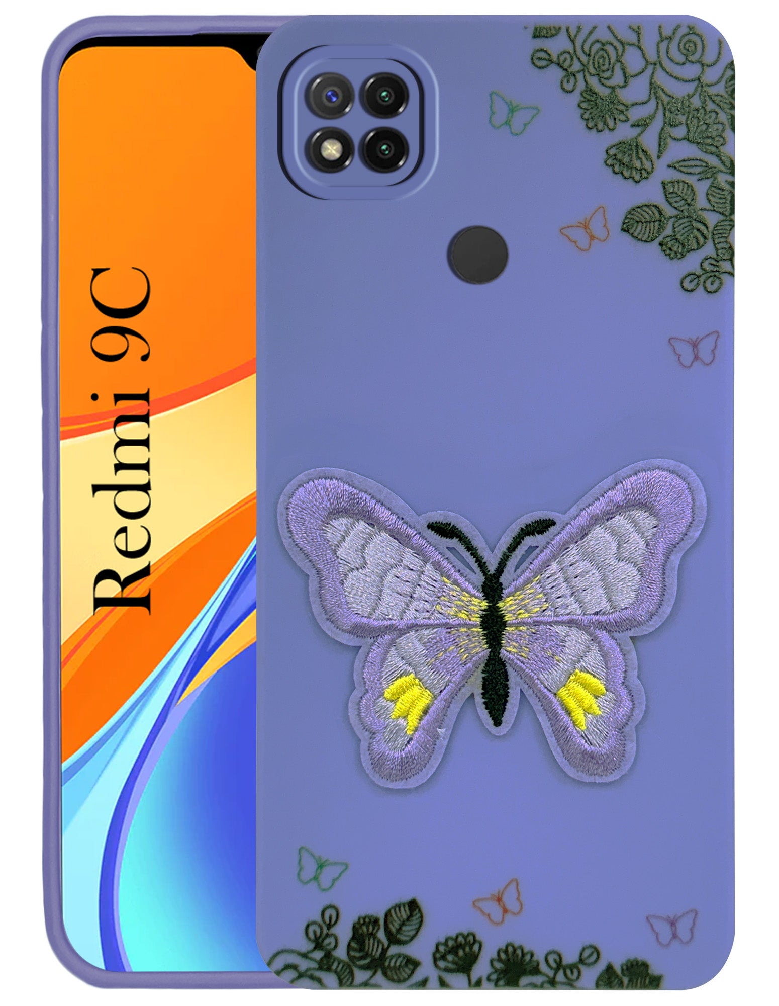 For Redmi 9C Back Cover Case (Soft Butterfly Embroidery | Women Teen Girls | Camera Protection| Matte Silicone)