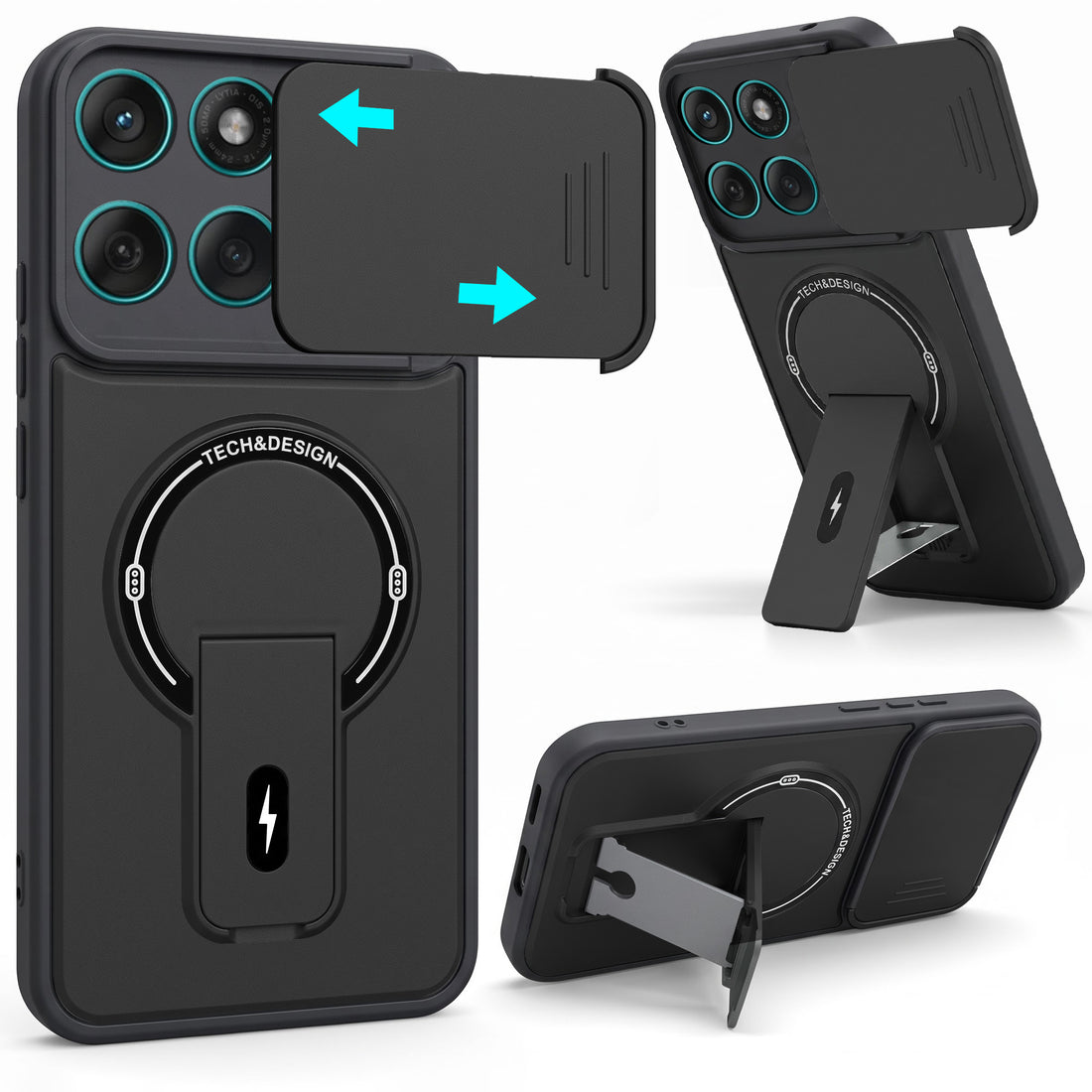 For Motorola Moto Edge 60 Fusion Back Case Cover Metallic (Hybrid Armor Kickstand | Sliding Shutter Camera Protection | MagSafe Compatible)
