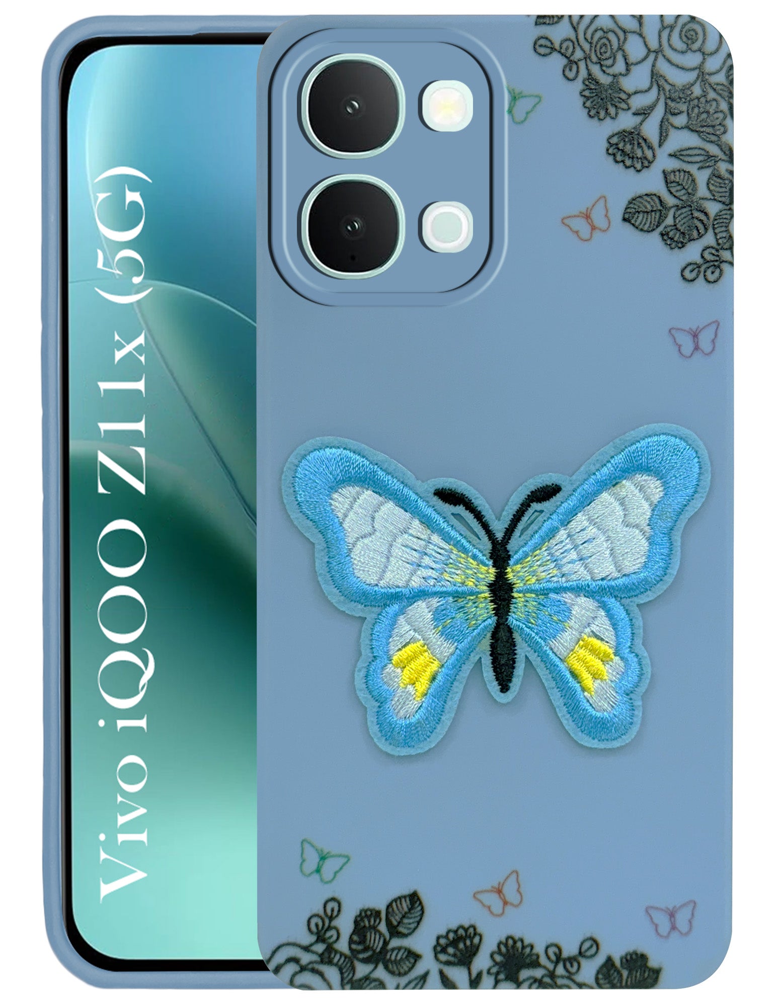 For Vivo iQOO Z11x 5G Back Cover Case (Soft Butterfly Embroidery | Women Teen Girls | Camera Protection| Matte Silicone)