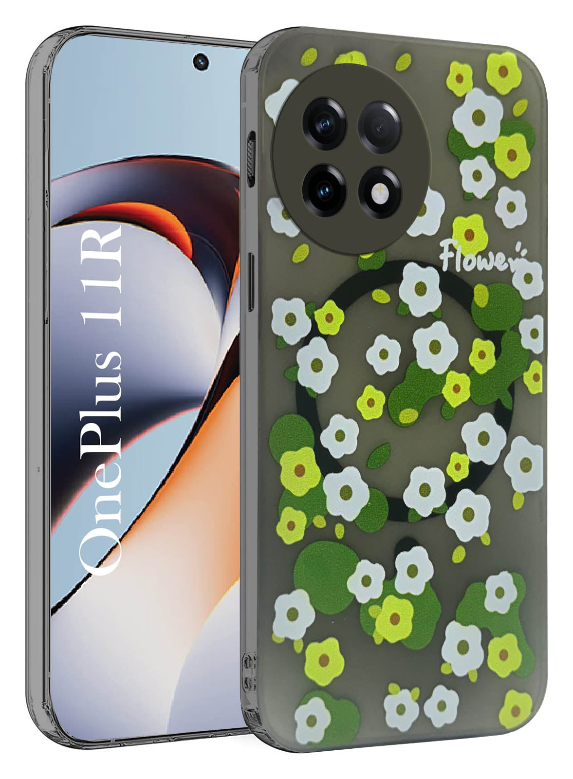 For OnePlus 11R Back Cover Case (Cute Floral Design | Flower Print for Girls | MagSafe Compatible Wireless Charging)