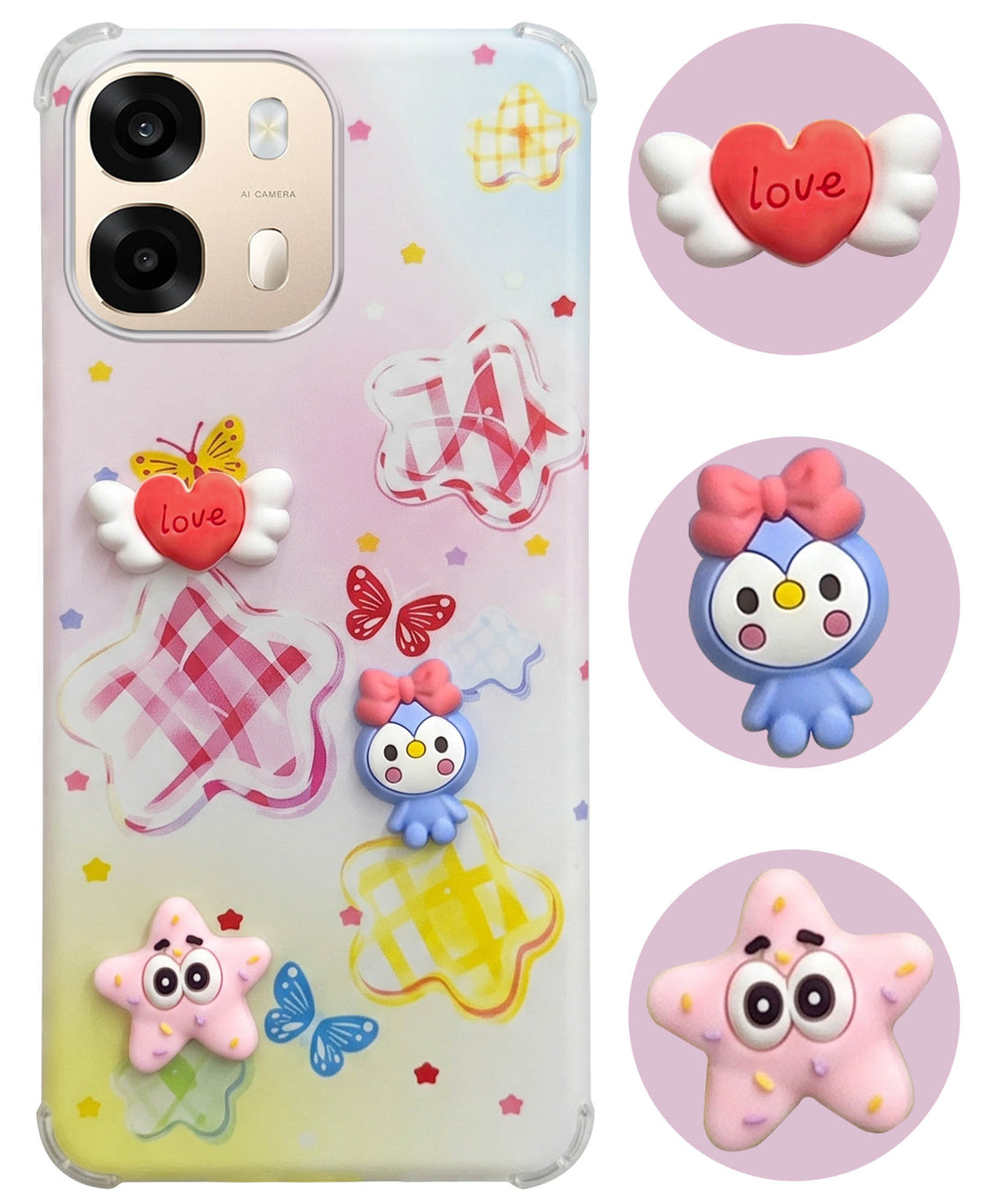 For Oppo A6 Pro Back Cover Case (3D Cute Cartoons | Hard Back Side Soft | Matte Premium Finish | HD Printing)