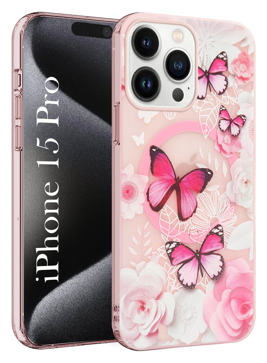 For Apple iPhone 15 Pro Back Cover Case (Cute Floral Design | Flower Print for Girls | MagSafe Compatible Wireless Charging)