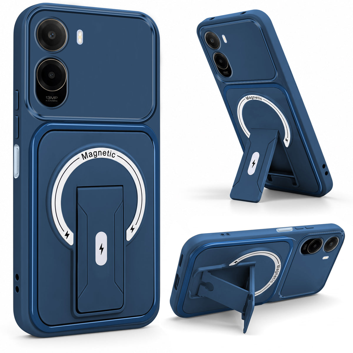 For Poco C85x 5G Back Case Cover Metallic (Hybrid Armor Kickstand | MagSafe Compatible | Camera Protection Shockproof)