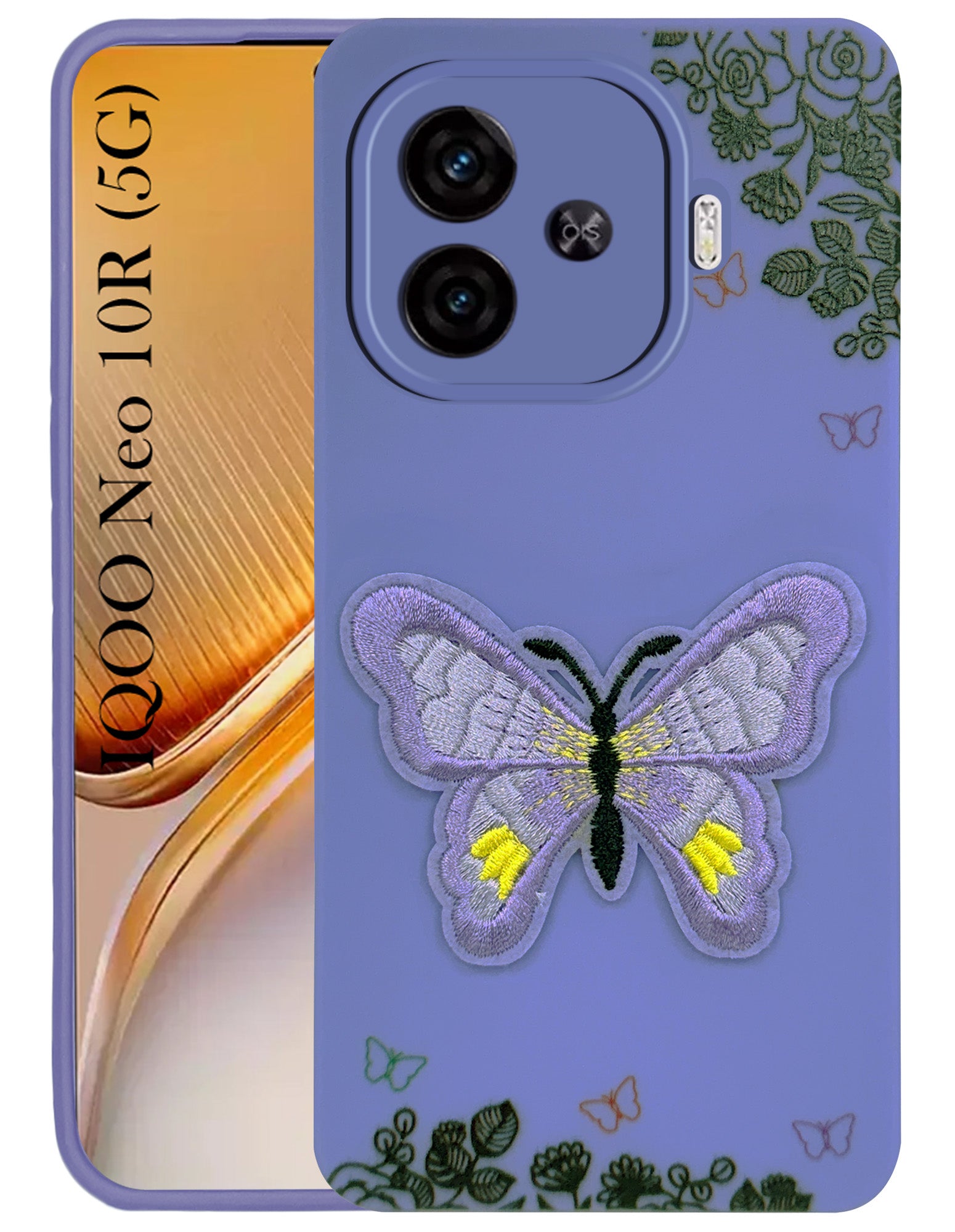 For Vivo iQOO Neo 10R Back Cover Case (Soft Butterfly Embroidery | Women Teen Girls | Camera Protection| Matte Silicone)