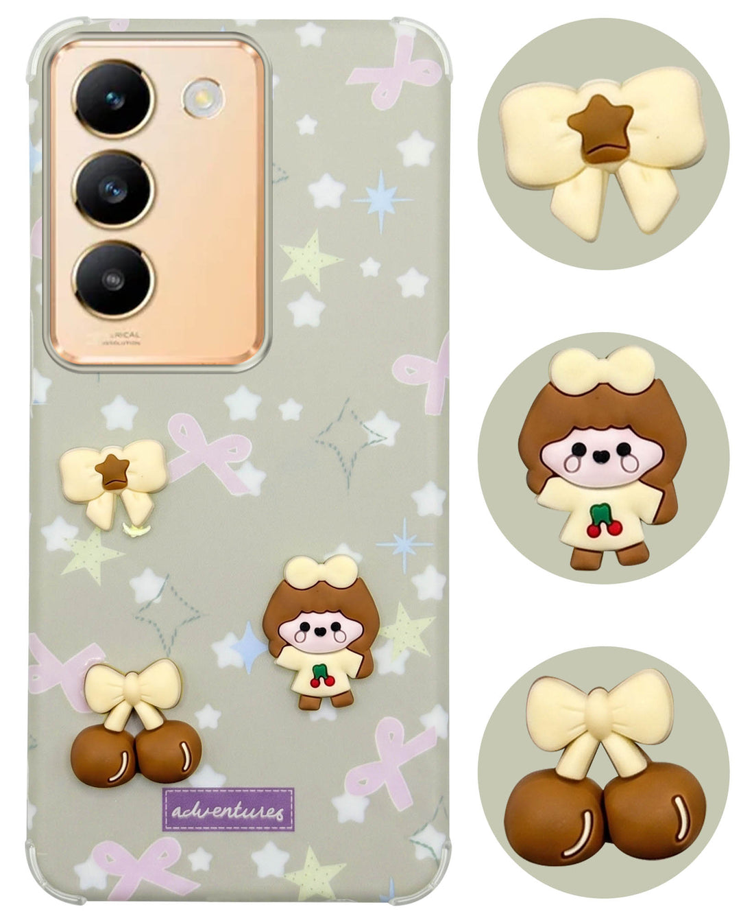 For Vivo Y200e Back Cover Case (3D Cute Cartoons | Hard Back Side Soft | Matte Premium Finish | HD Printing)