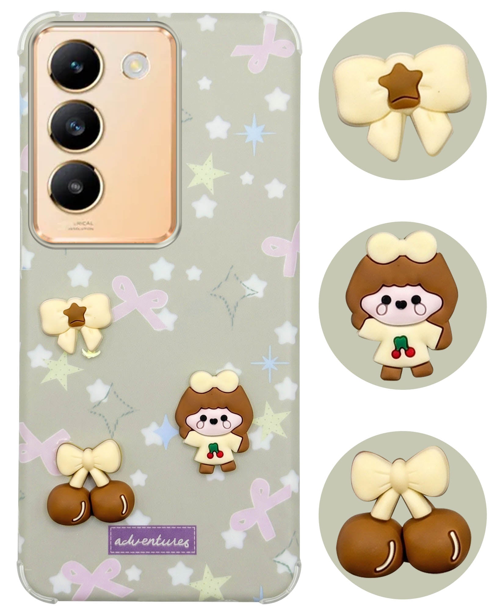 For Vivo Y200e Back Cover Case (3D Cute Cartoons | Hard Back Side Soft | Matte Premium Finish | HD Printing)