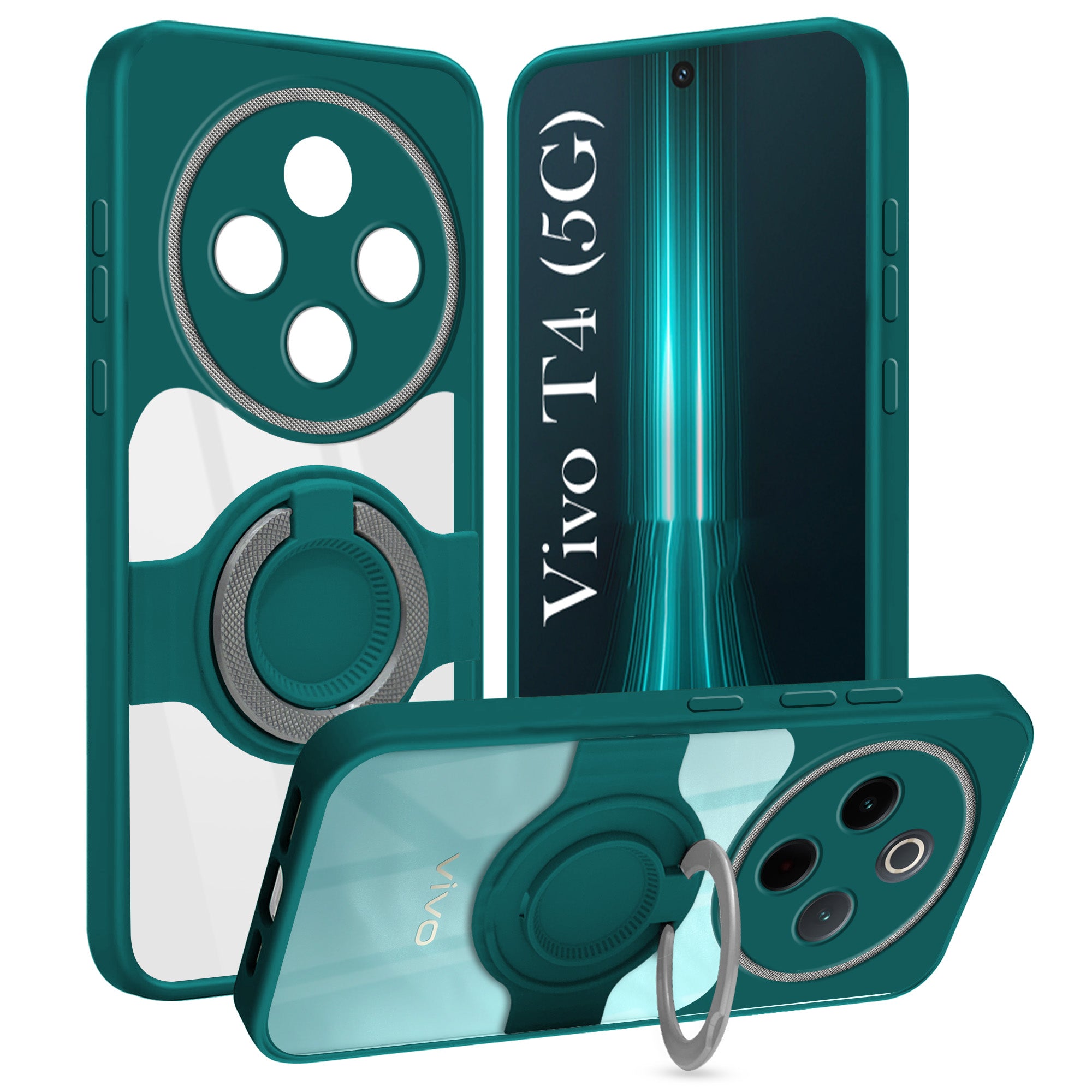 For Vivo T4 Back Cover Case with stand (Built-in Ring Holder Kickstand | Lifetime Anti Yellow | Camera Protection)