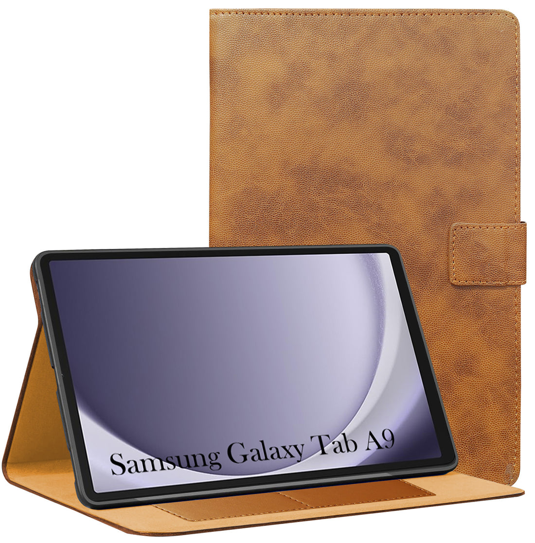 For Samsung Galaxy Tab A9 8.7 Inch SM-X110/X115 Flip Cover Folio Cover (PU Matte Leather | Multi-Angle Smart Stand | Card Storage Slots | Silicone Back Pouch)