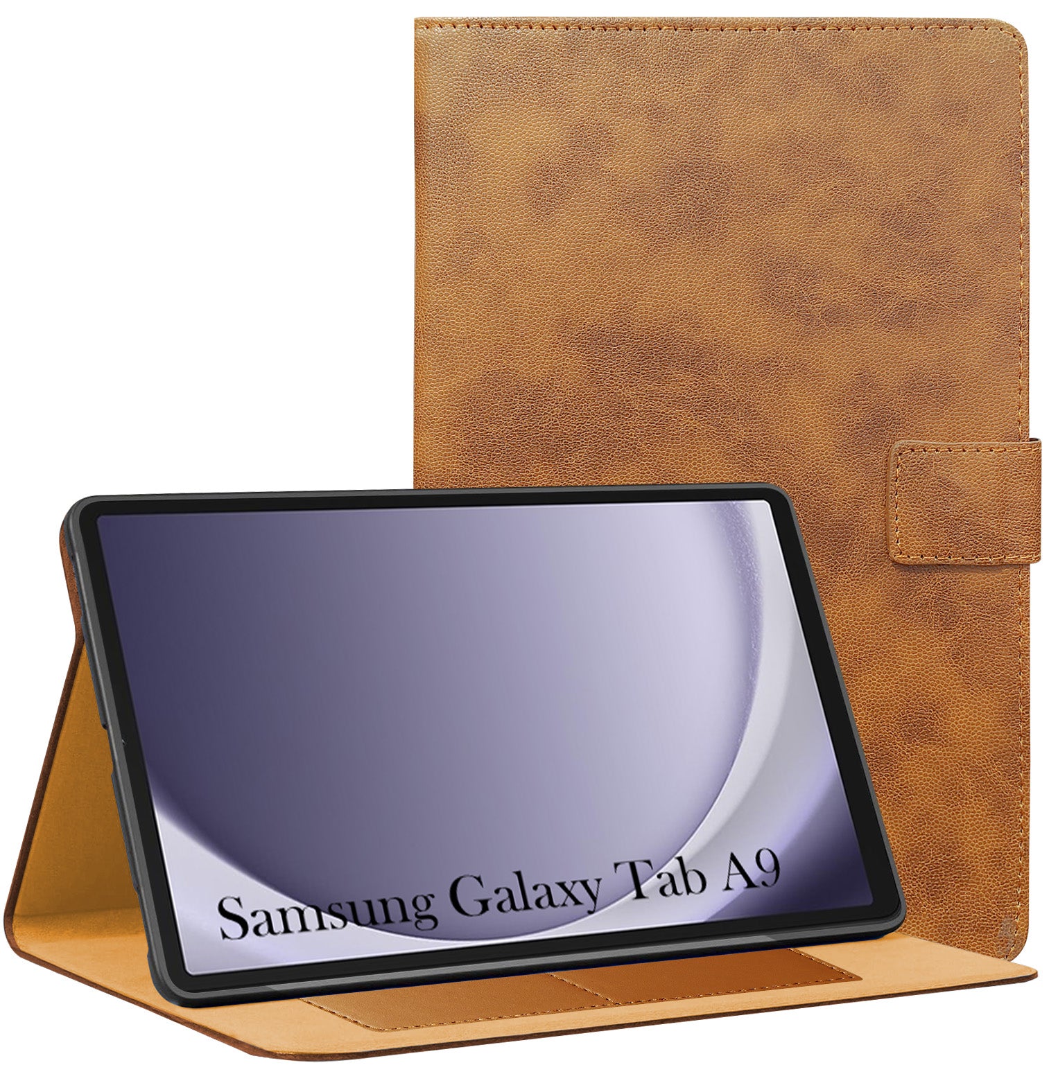 For Samsung Galaxy Tab A9 8.7 Inch SM-X110/X115 Flip Cover Folio Cover (PU Matte Leather | Multi-Angle Smart Stand | Card Storage Slots | Silicone Back Pouch)