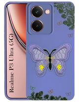 For Realme P3 Ultra Back Cover Case (Soft Butterfly Embroidery | Women Teen Girls | Camera Protection| Matte Silicone)