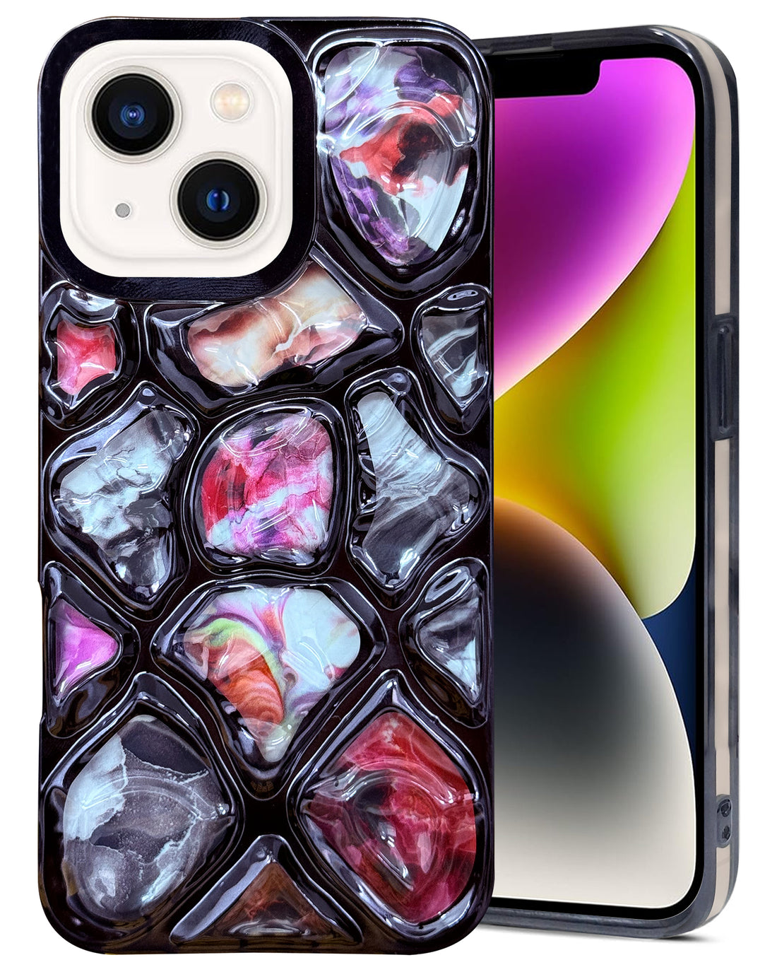 For Apple iPhone 14 Back Cover Case ( Dual Design Glitter Sparkle and Detachable Diamond Print Case | Soft and Flexible)