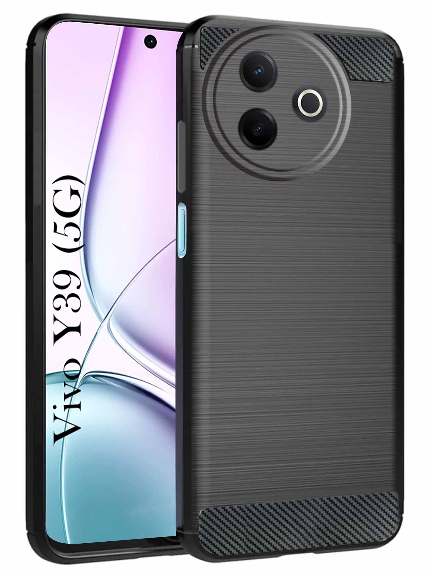 For Vivo Y39 Back Cover Case (Hybrid Armor Case | Carbon Fiber Shockproof | Soft and Flexible | Black )