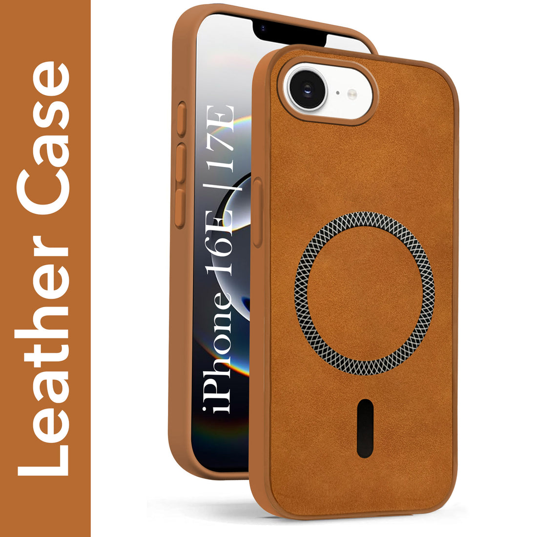 For Apple iPhone 16e | Apple iPhone 17e Back Cover Case Leather Finish (MagSafe Compatible Wireless Charging | Soft Touch | Camera Bump Protection)