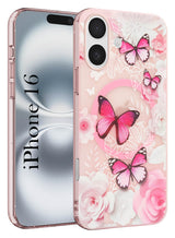 For Apple iPhone 16 Back Cover Case (Cute Floral Design | Flower Print for Girls | MagSafe Compatible Wireless Charging)