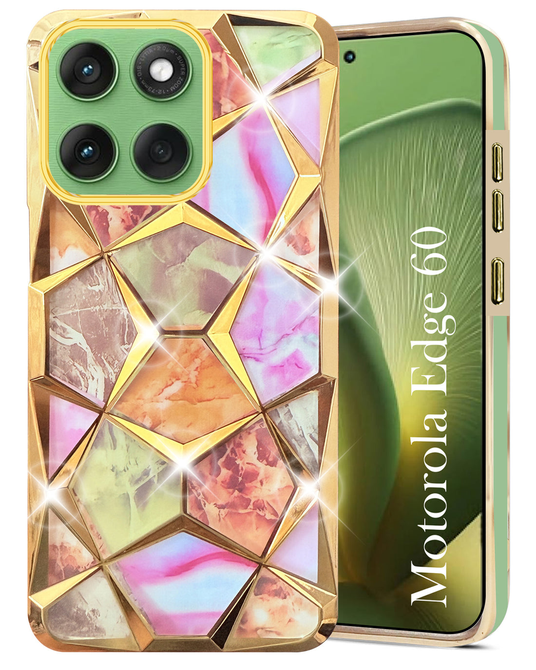 For Motorola Moto Edge 60 Back Cover Case Compatible With ( Dual Design Glitter Sparkle and Detachable Diamond Print Case | Soft and Flexible)