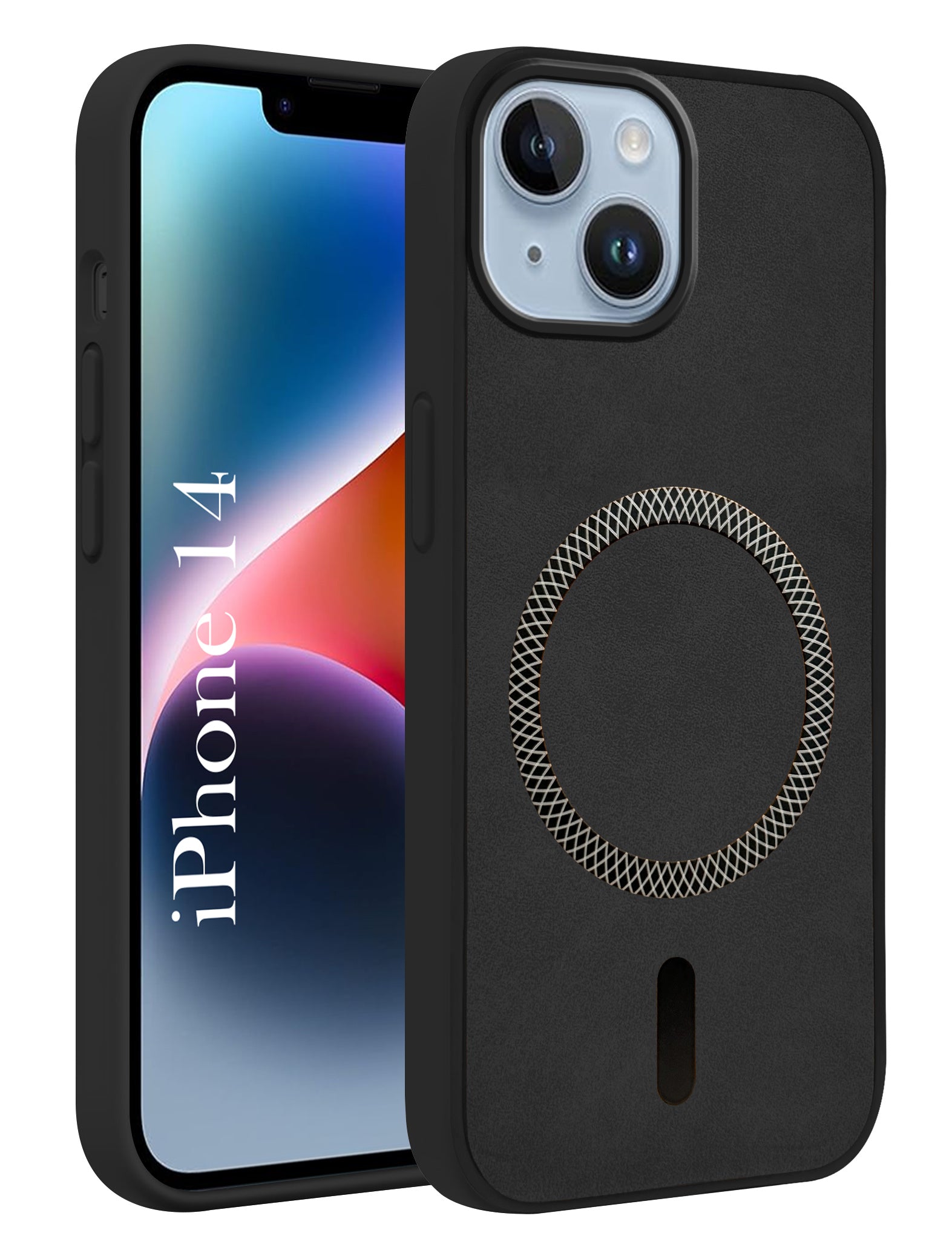 For Apple iPhone 14 Back Cover Case (Sleek Leather Finish | MagSafe Compatible Wireless Charging | Camera Bump Protection)