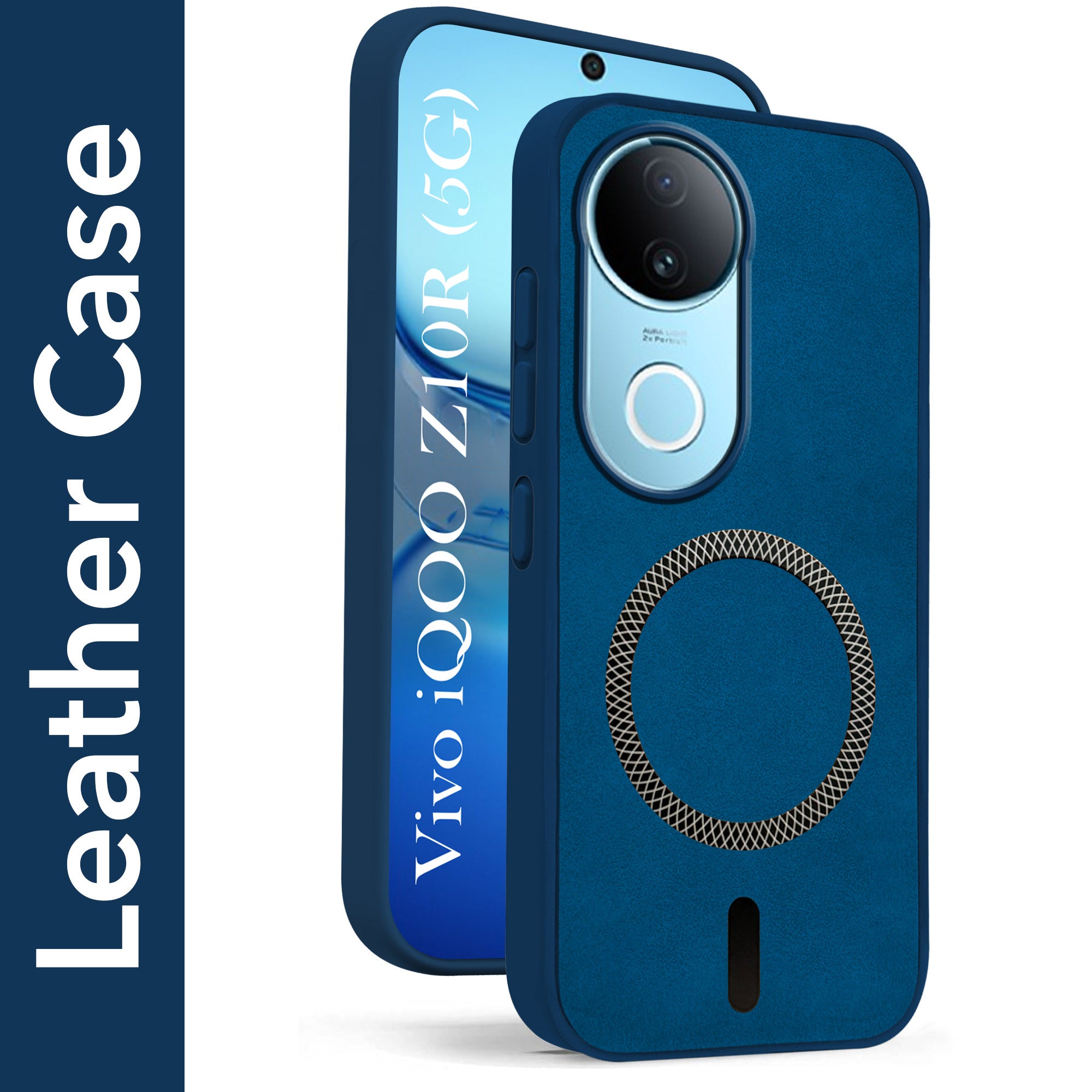 For Vivo iQOO Z10R Back Cover Case Leather Finish (MagSafe Compatible Wireless Charging | Soft Touch | Camera Bump Protection)