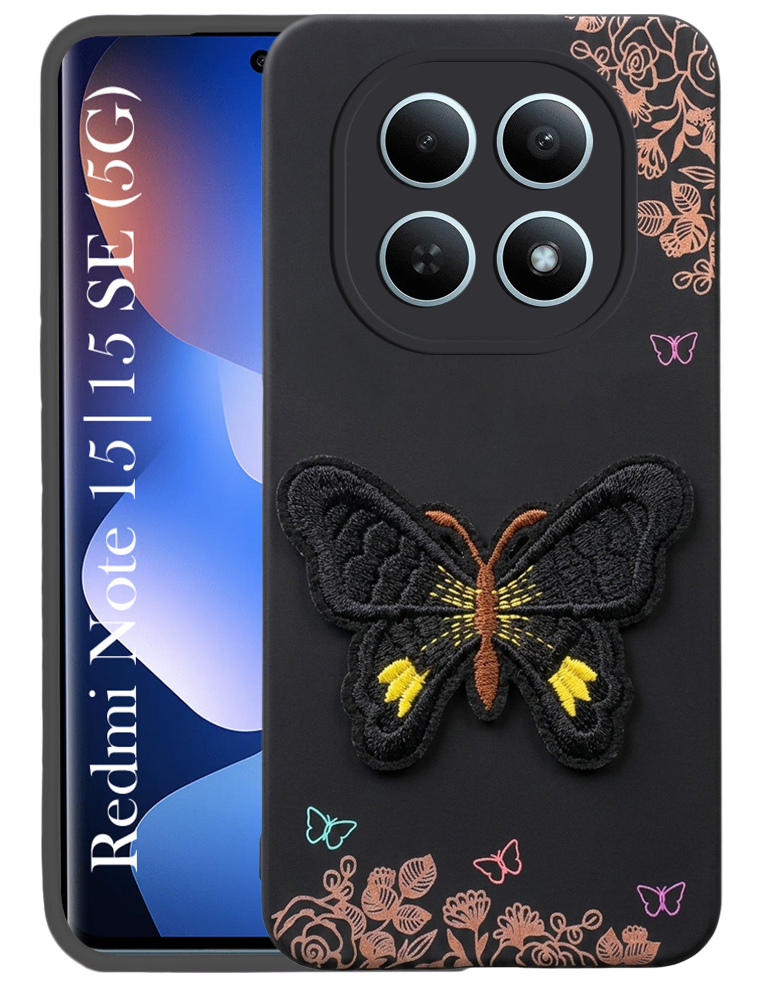 For Xiaomi Redmi Note 15 5G | Redmi Note 15 SE 5G Back Cover Case (Soft Butterfly Embroidery | Women Teen Girls | Camera Protection| Matte Silicone)