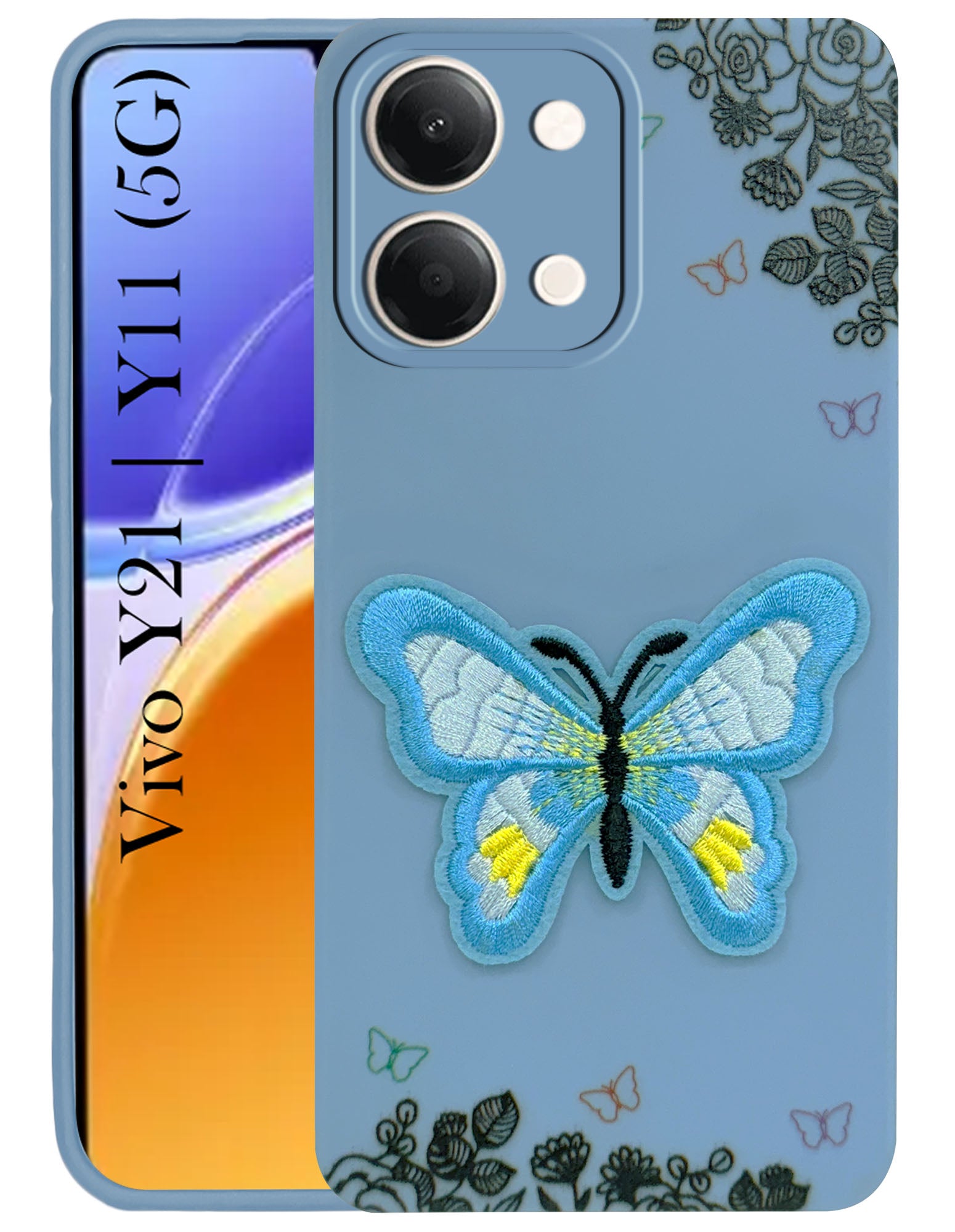 For Vivo Y11 | Vivo Y21 5G Back Cover Case (Soft Butterfly Embroidery | Women Teen Girls | Camera Protection| Matte Silicone)