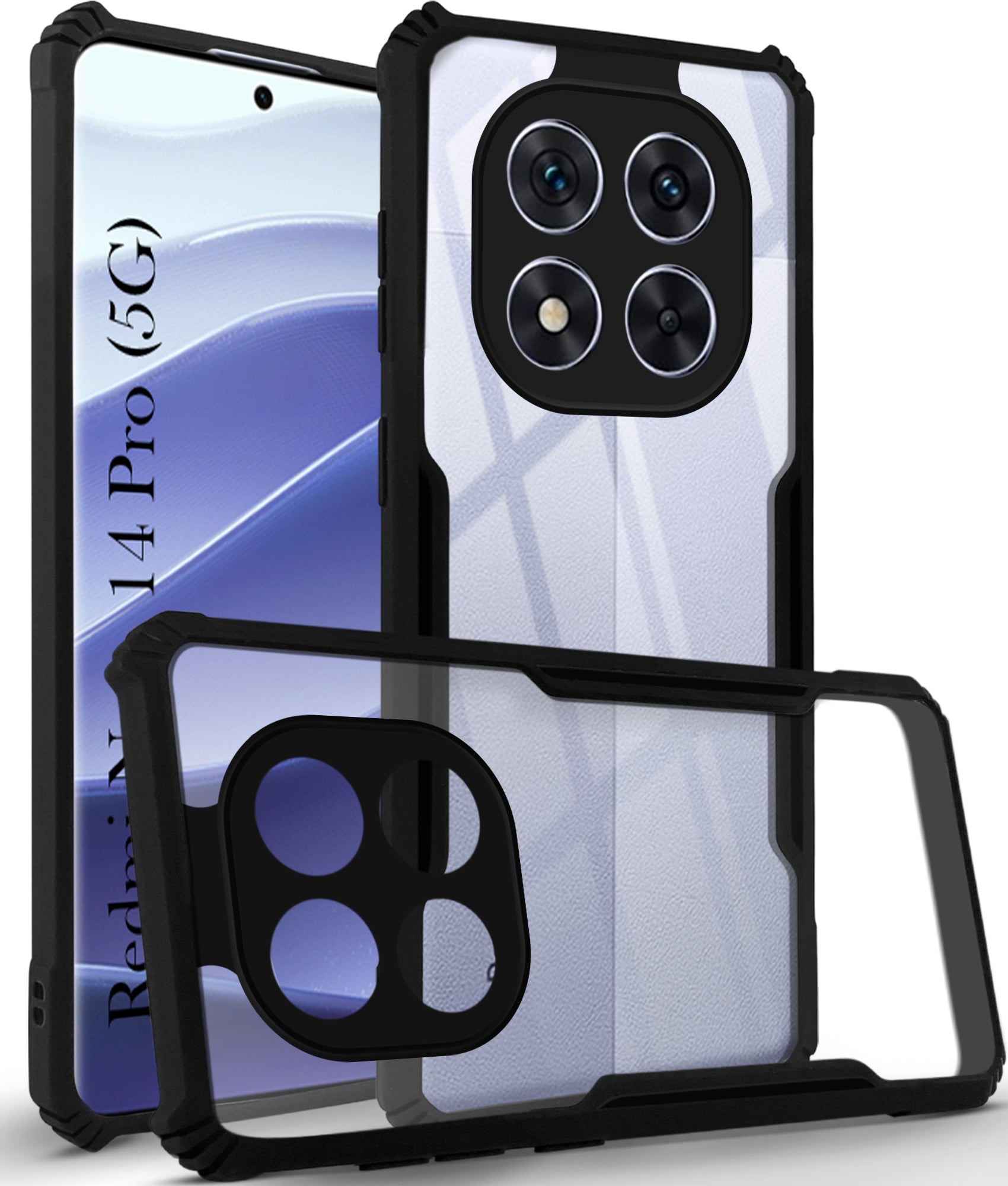 For Redmi Note 14 Pro Back Cover Case ( Shockproof with Polycarbonate Clear Panel | Professional Black)