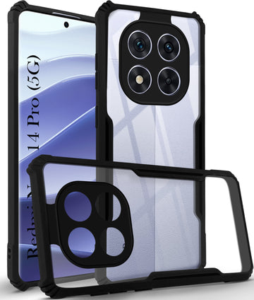 For Redmi Note 14 Pro Back Cover Case ( Shockproof with Polycarbonate Clear Panel | Professional Black)