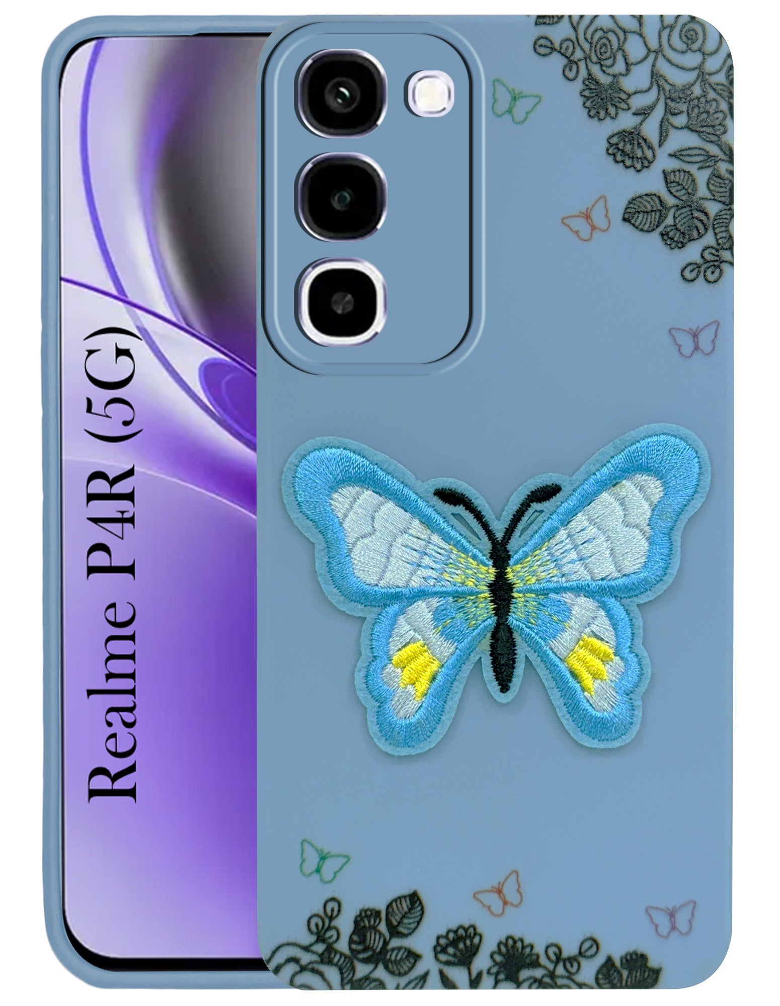 For Realme P4R 5G Back Cover Case (Soft Butterfly Embroidery | Women Teen Girls | Camera Protection| Matte Silicone)