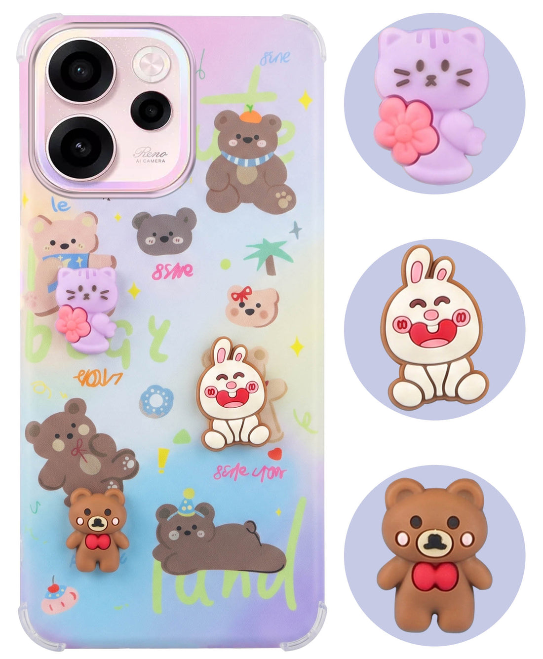 For Oppo Reno 15c Back Cover Case (3D Cute Cartoons | Hard Back Side Soft | Matte Premium Finish | HD Printing)
