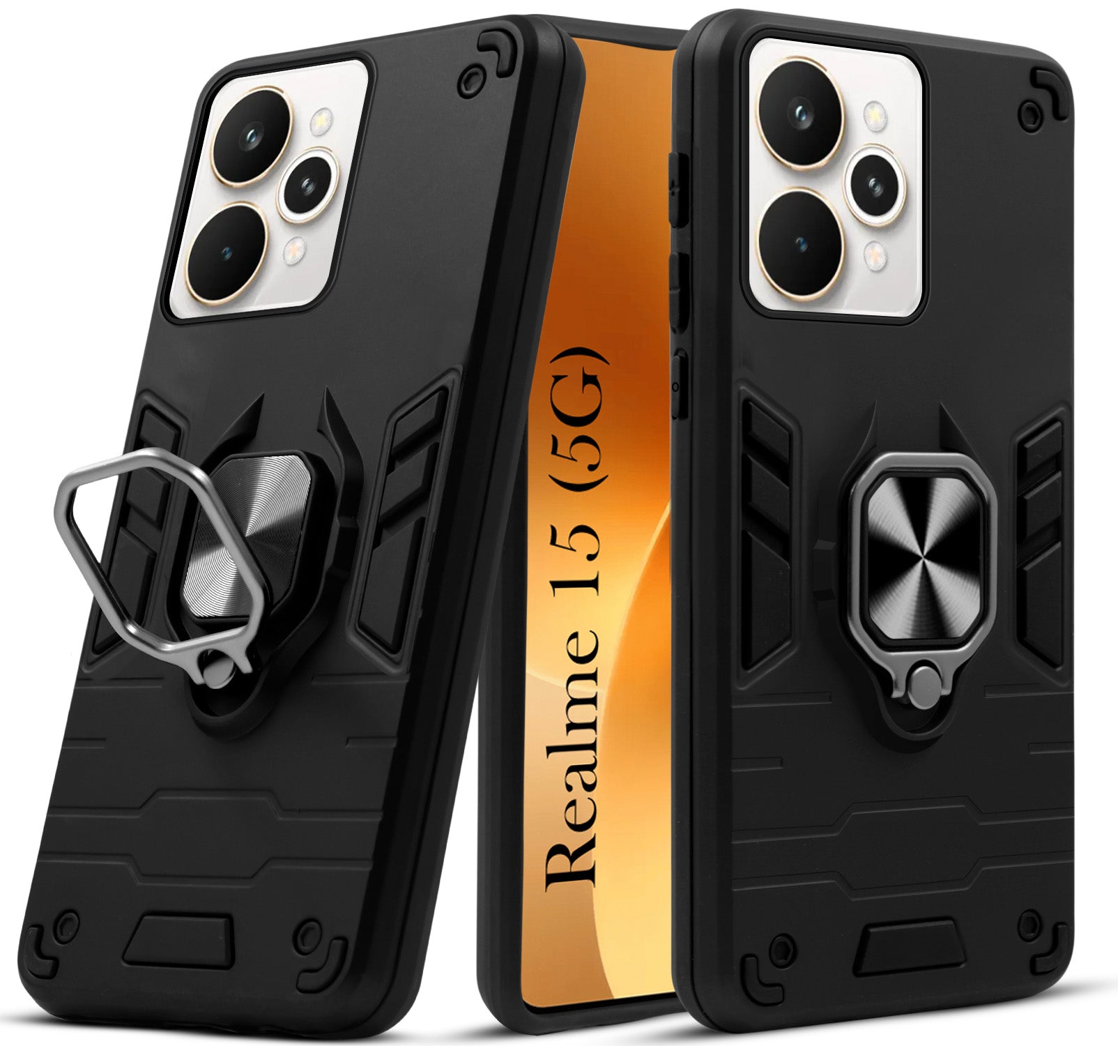 For Realme 15 Back Cover Case (Shockproof Dual Layer Polycarbonate |Ring Holder Kickstand)