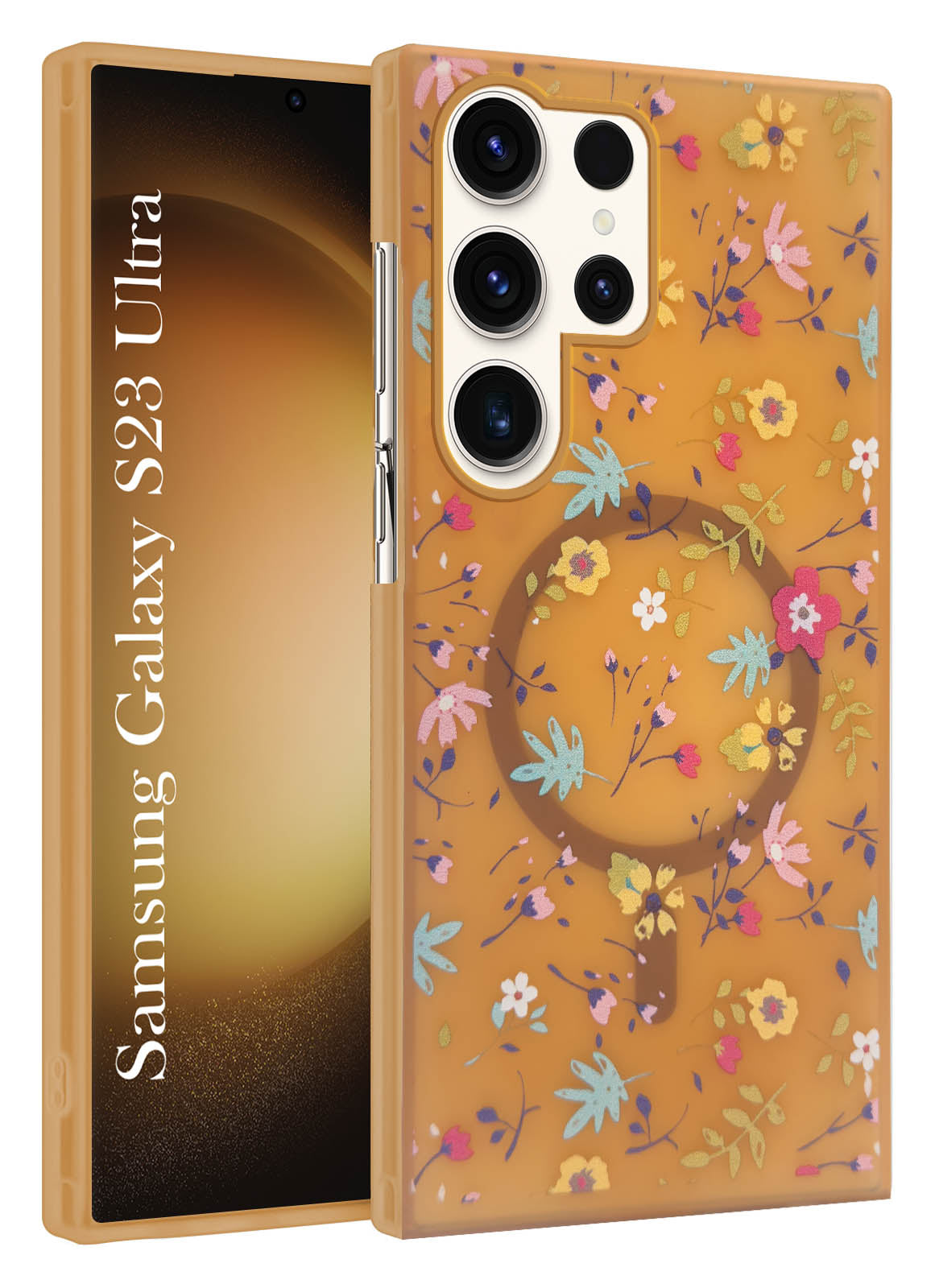 For Samsung Galaxy S23 Ultra Back Cover Case (Cute Floral Design | Flower Print for Girls | MagSafe Compatible Wireless Charging)