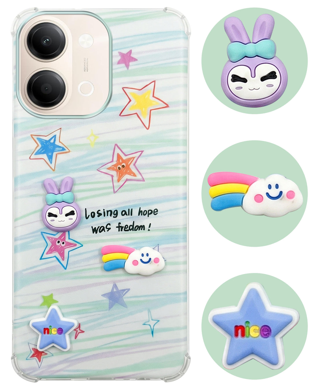 For Vivo Y05 4G Back Cover Case (3D Cute Cartoons | Hard Back Side Soft | Matte Premium Finish | HD Printing)
